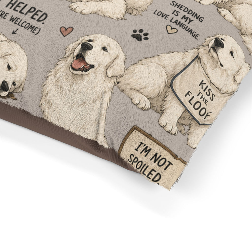 Great Pyrenees Dog Bed — Funny Quotes & Paw Print Plush Pet Bed