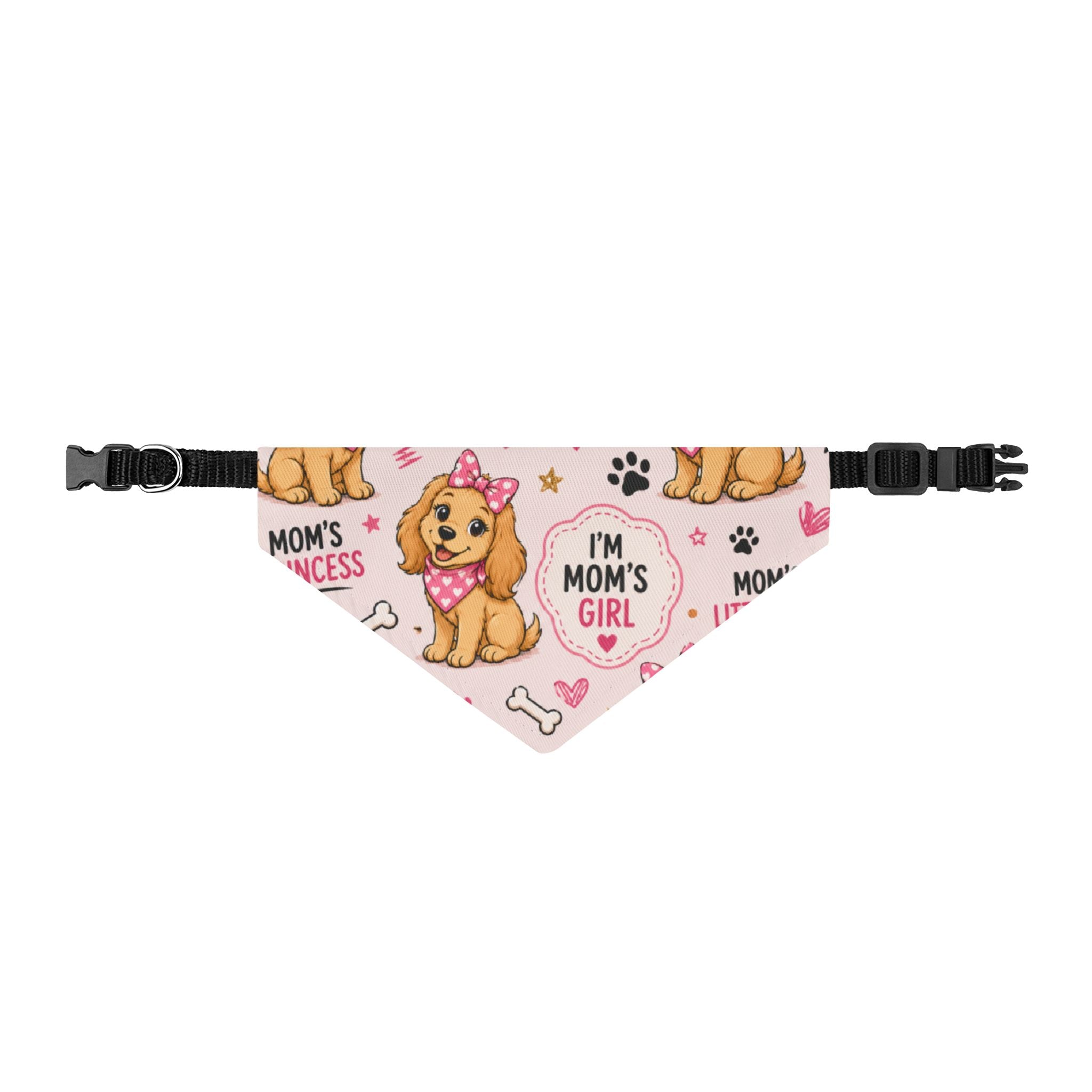 Clip-On Pet Bandana — "Mom's Girl / Mom's Bestie" Cute Pink Puppy Pattern