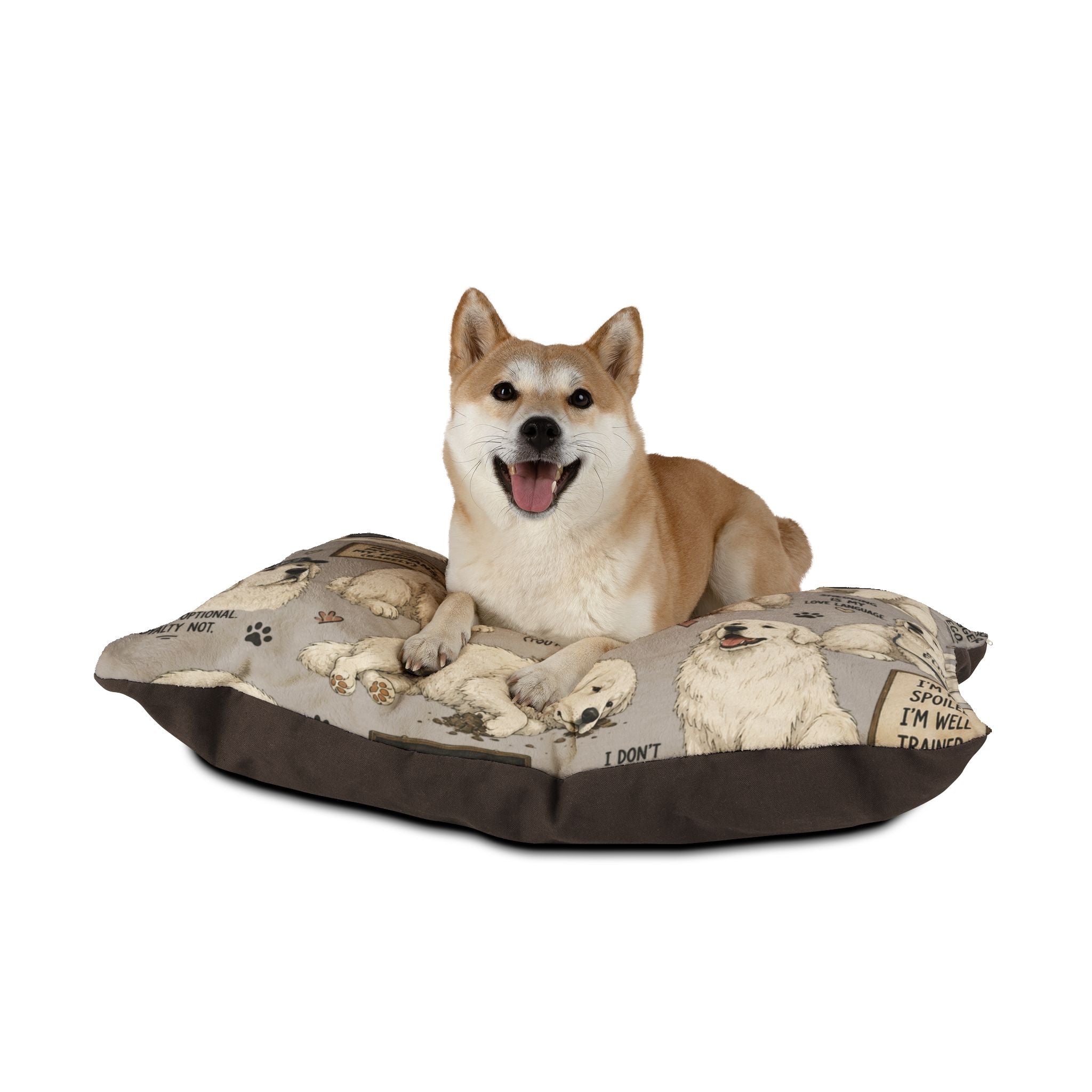Great Pyrenees Dog Bed — Funny Quotes & Paw Print Plush Pet Bed
