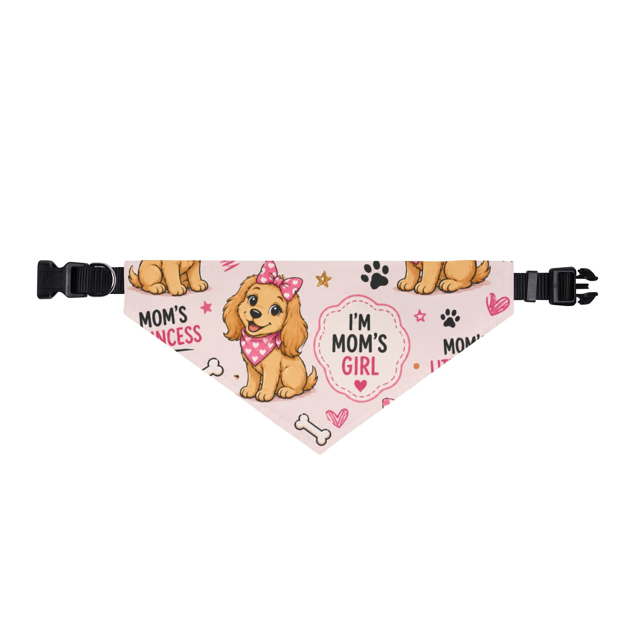Clip-On Pet Bandana — "Mom's Girl / Mom's Bestie" Cute Pink Puppy Pattern