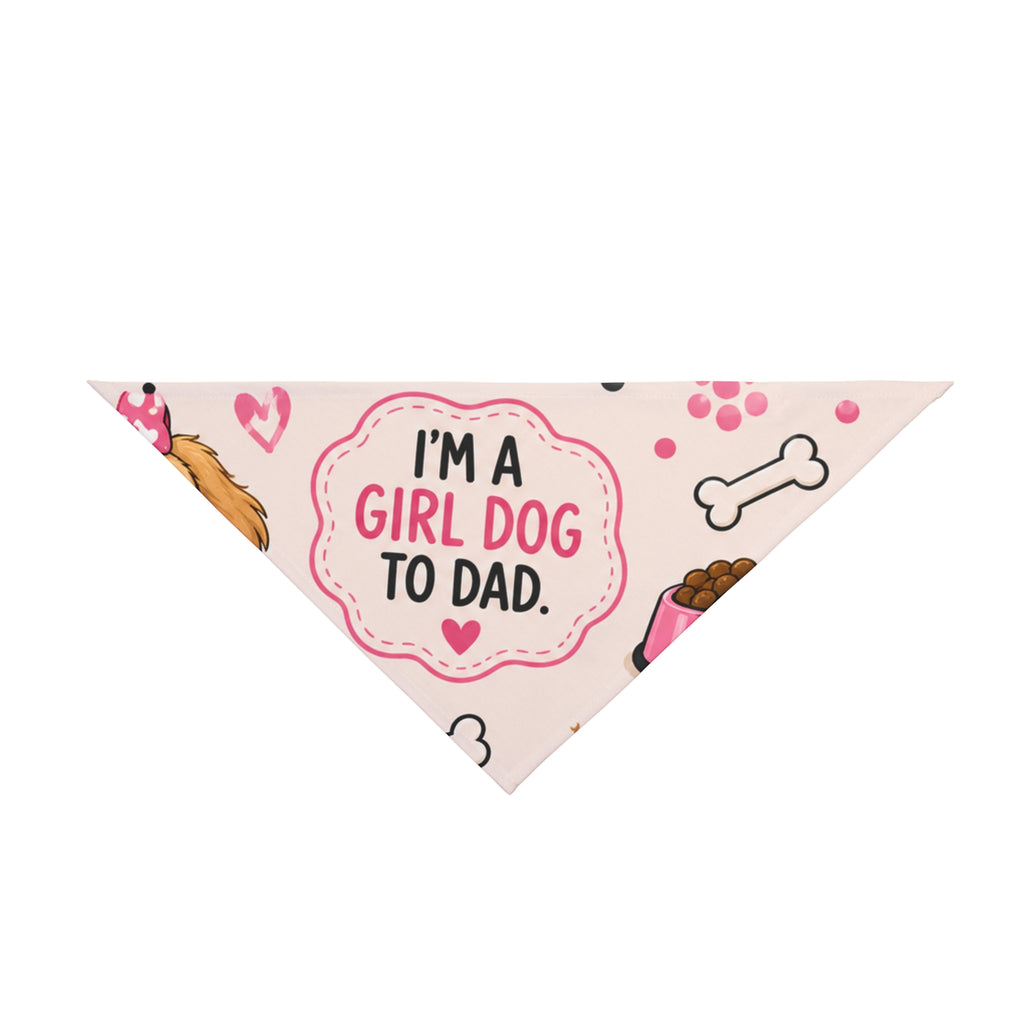 I'm a Girl Dog to Dad Pet Bandana — Pink Cute Paw Print Dog Scarf for Dads, Father’s Day Gift