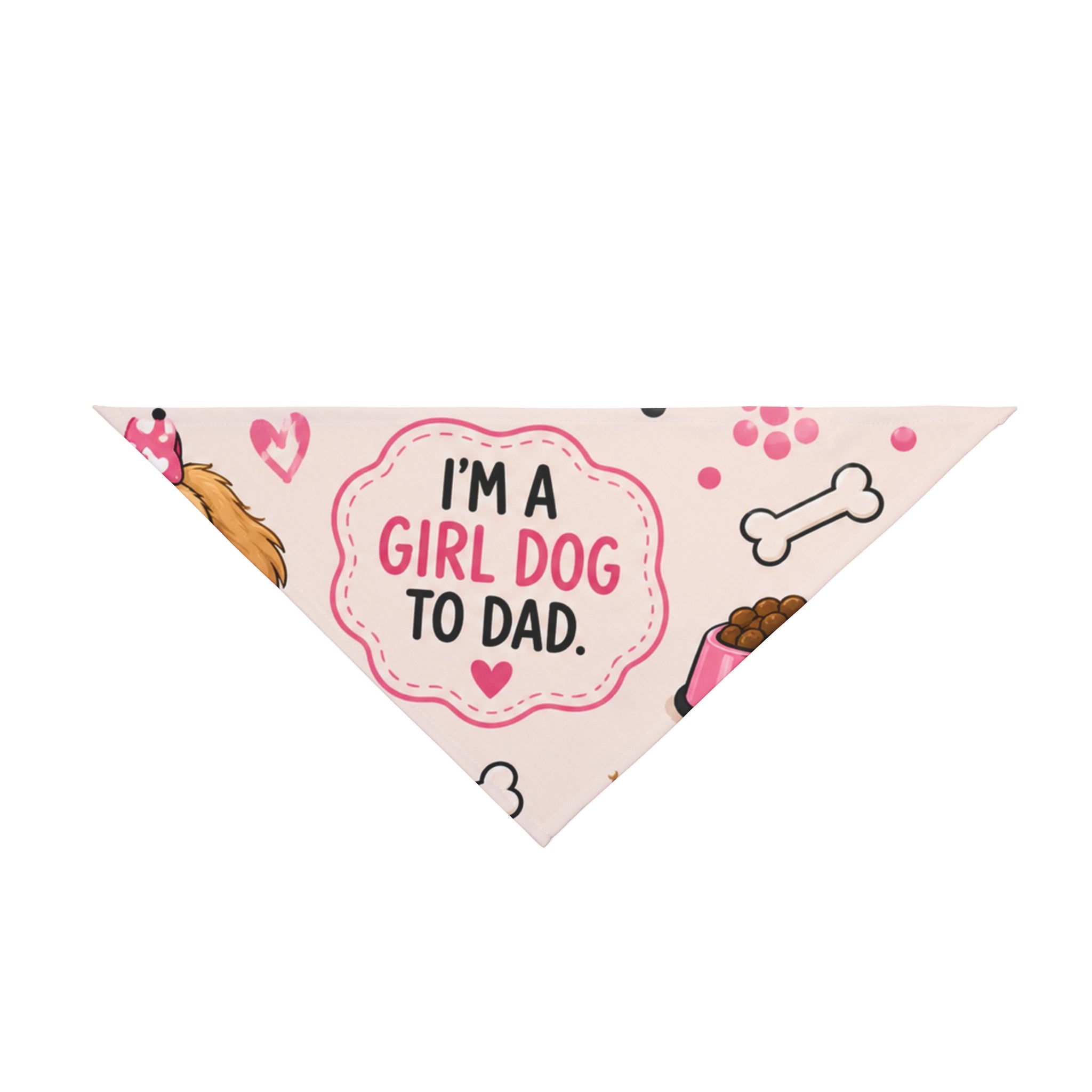 I'm a Girl Dog to Dad Pet Bandana — Pink Cute Paw Print Dog Scarf for Dads, Father’s Day Gift