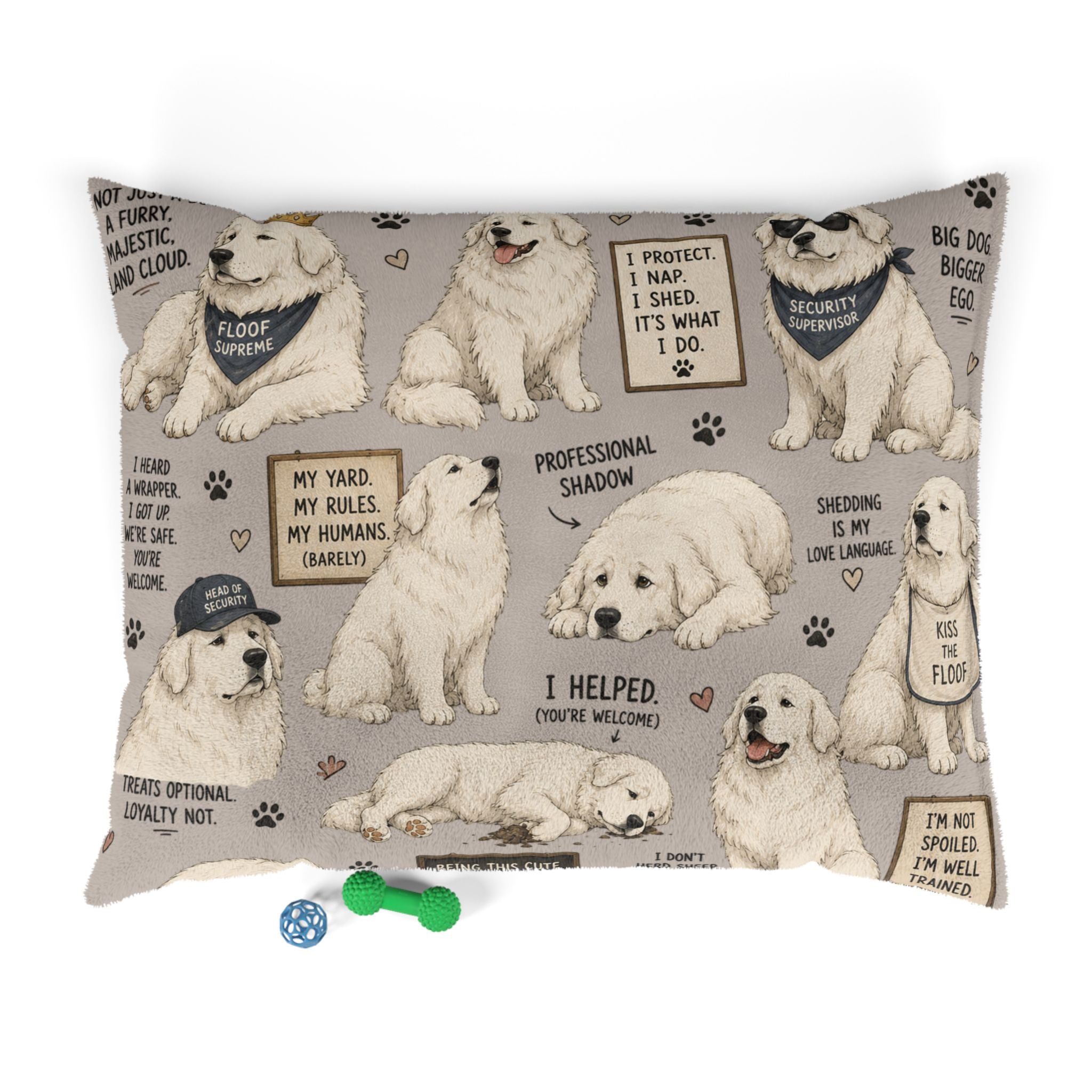 Great Pyrenees Dog Bed — Funny Quotes & Paw Print Plush Pet Bed