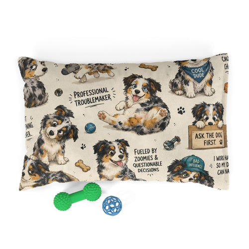 Australian Shepherd Pet Bed — Cute Cartoon Dogs with Sayings