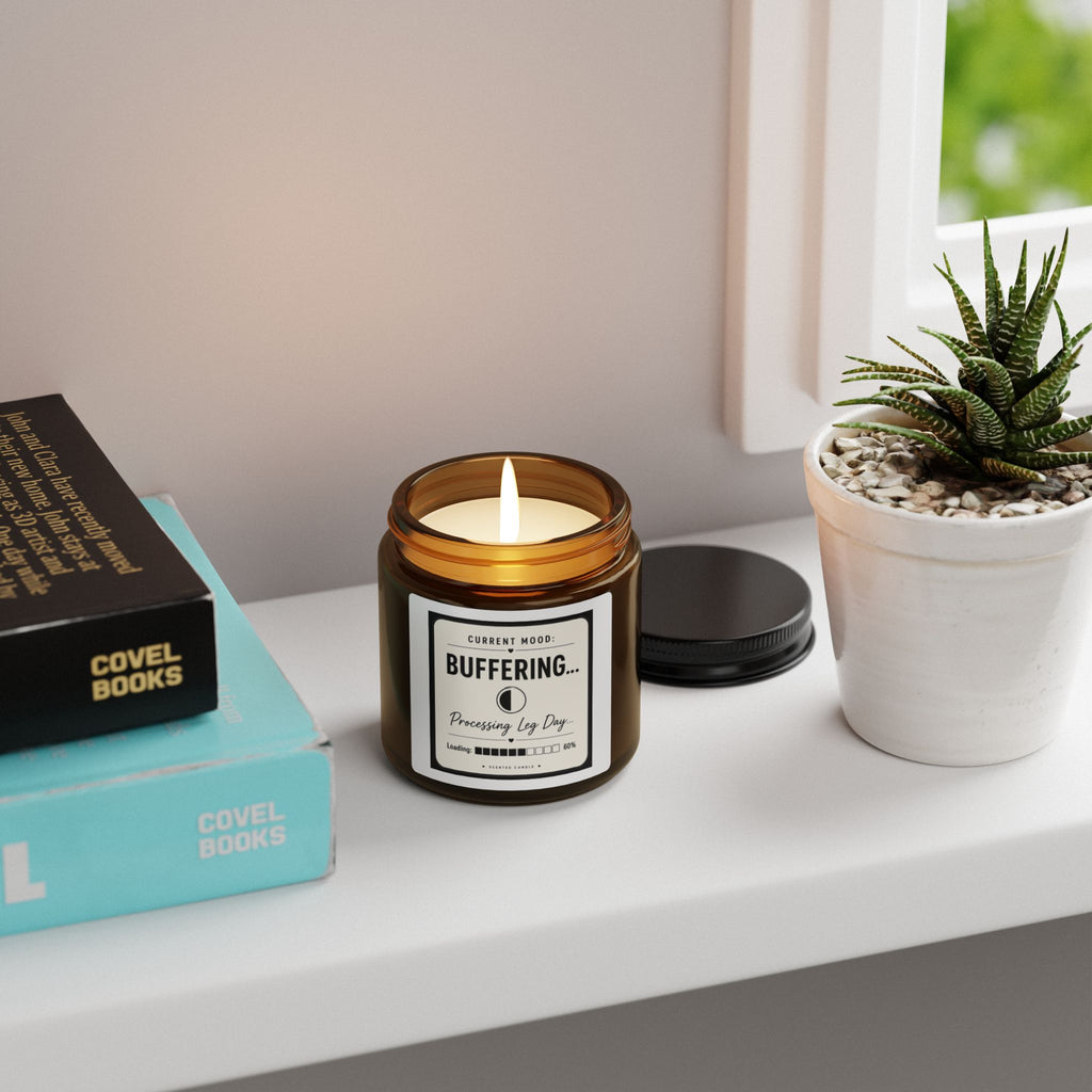 Buffering... Soy Candle — Amber Jar Aromatherapy Candle (Stress Relief, 'Processing Lag Day' Label)