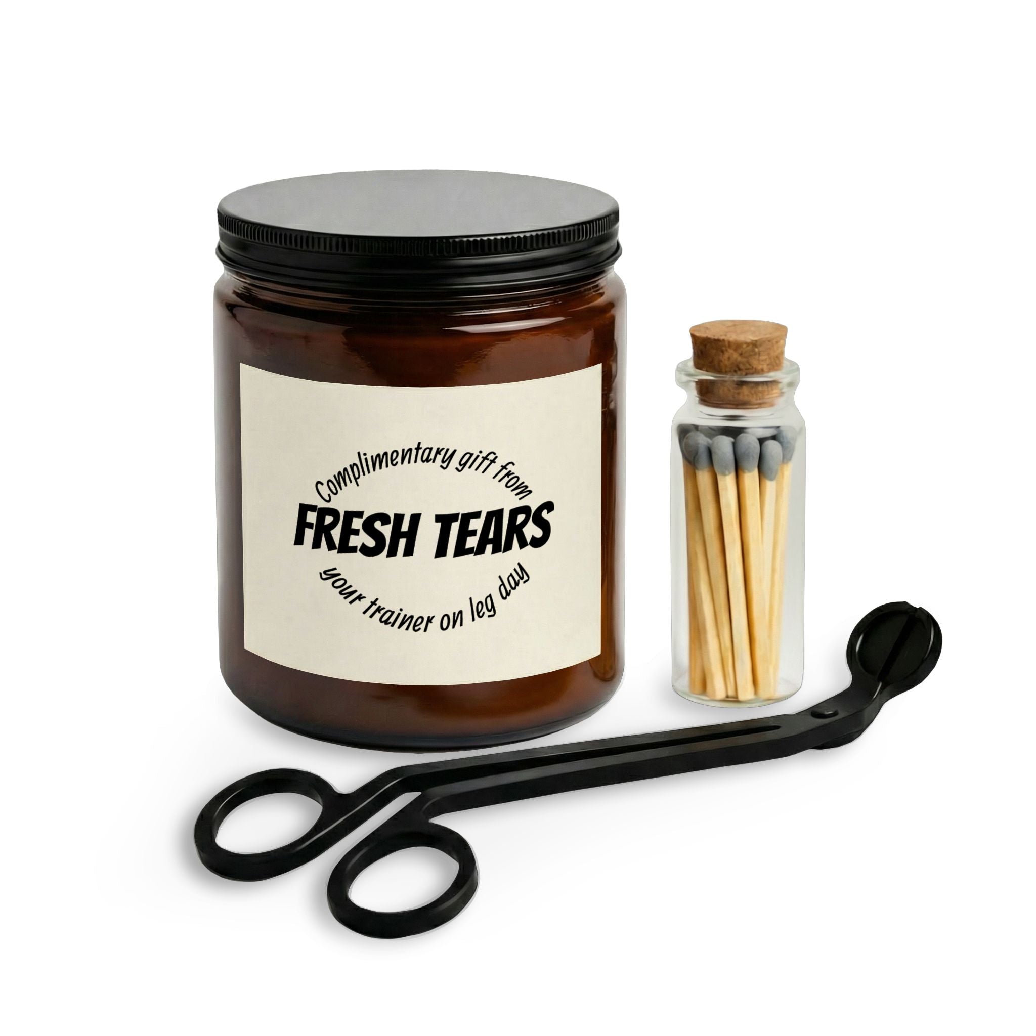 Funny Gym Trainer Candle Set with Matches & Wick Trimmer — Gym Humor, “Pain” Scent