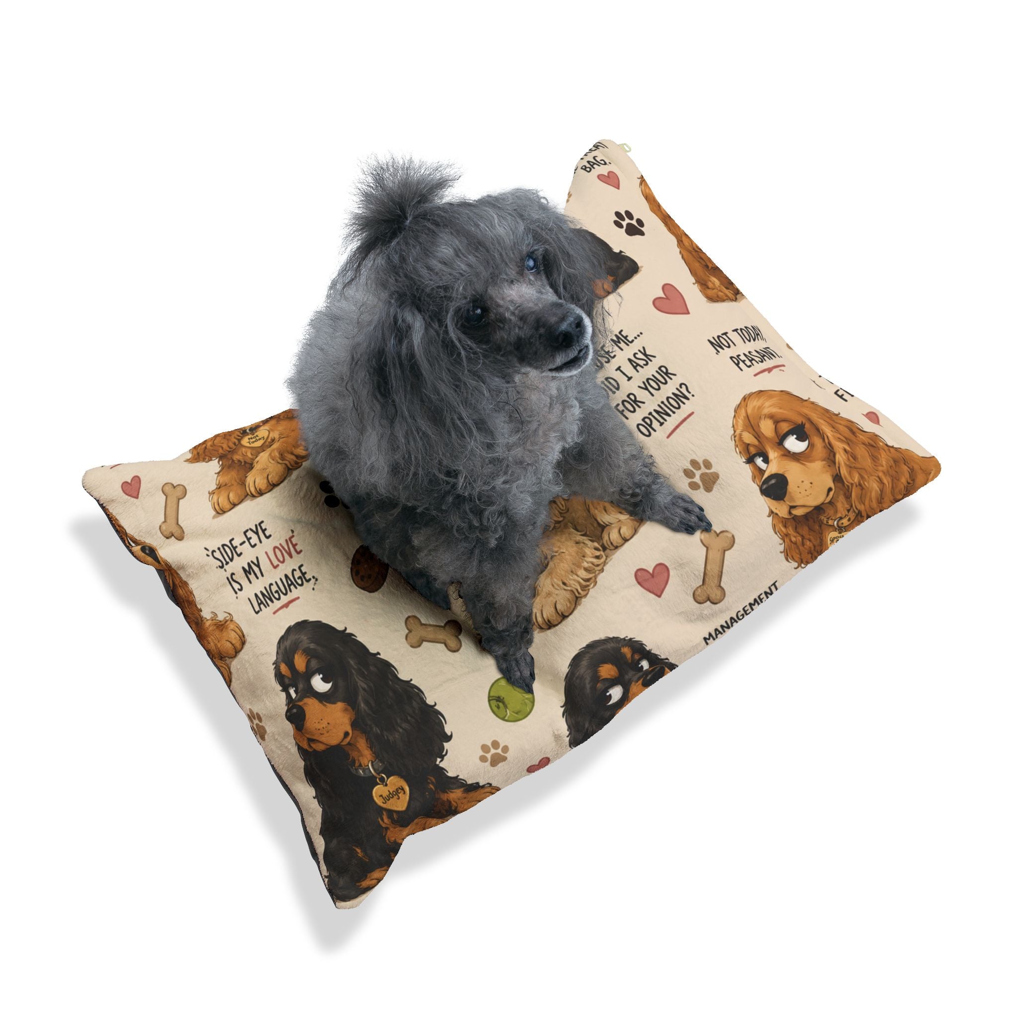 Cocker Spaniel Pattern Pet Bed – Cute Dog Illustrations & Sayings