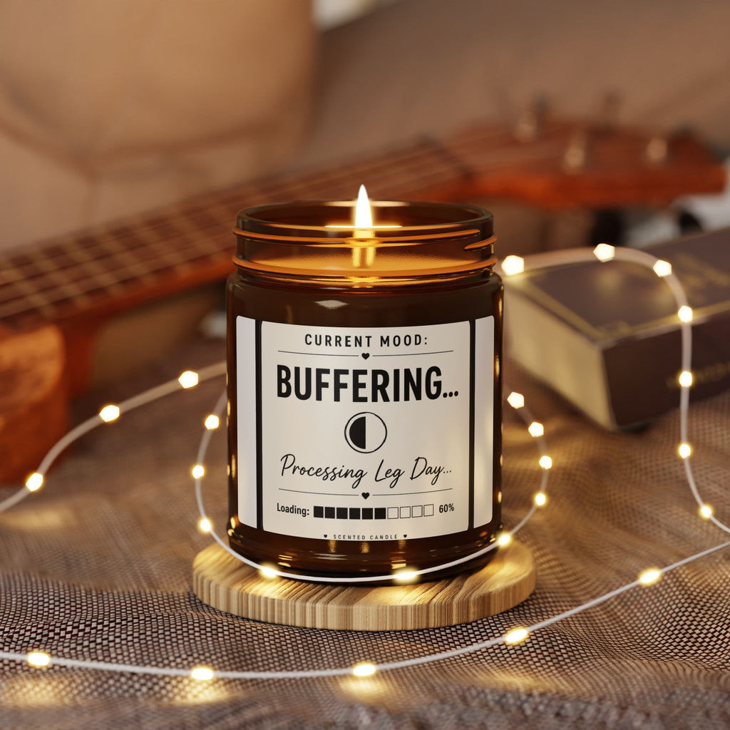 Buffering... Soy Candle — Amber Jar Aromatherapy Candle (Stress Relief, 'Processing Lag Day' Label)