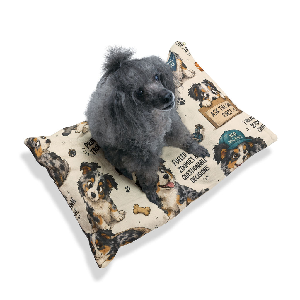 Australian Shepherd Pet Bed — Cute Cartoon Dogs with Sayings