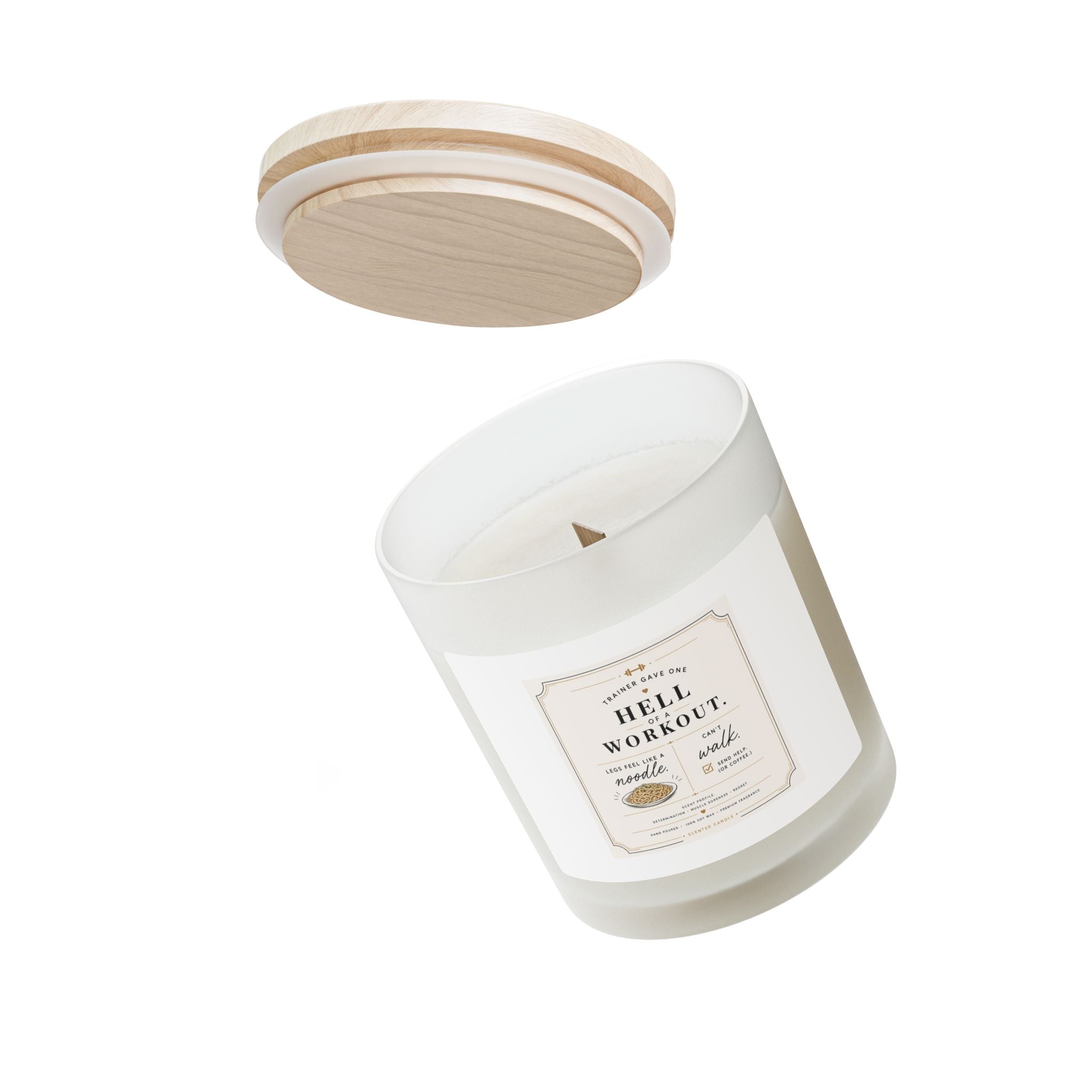 Frosted Glass Candle — 'Hell Workout' Scented Candle, 11oz Aromatherapy Jar with Wooden Lid