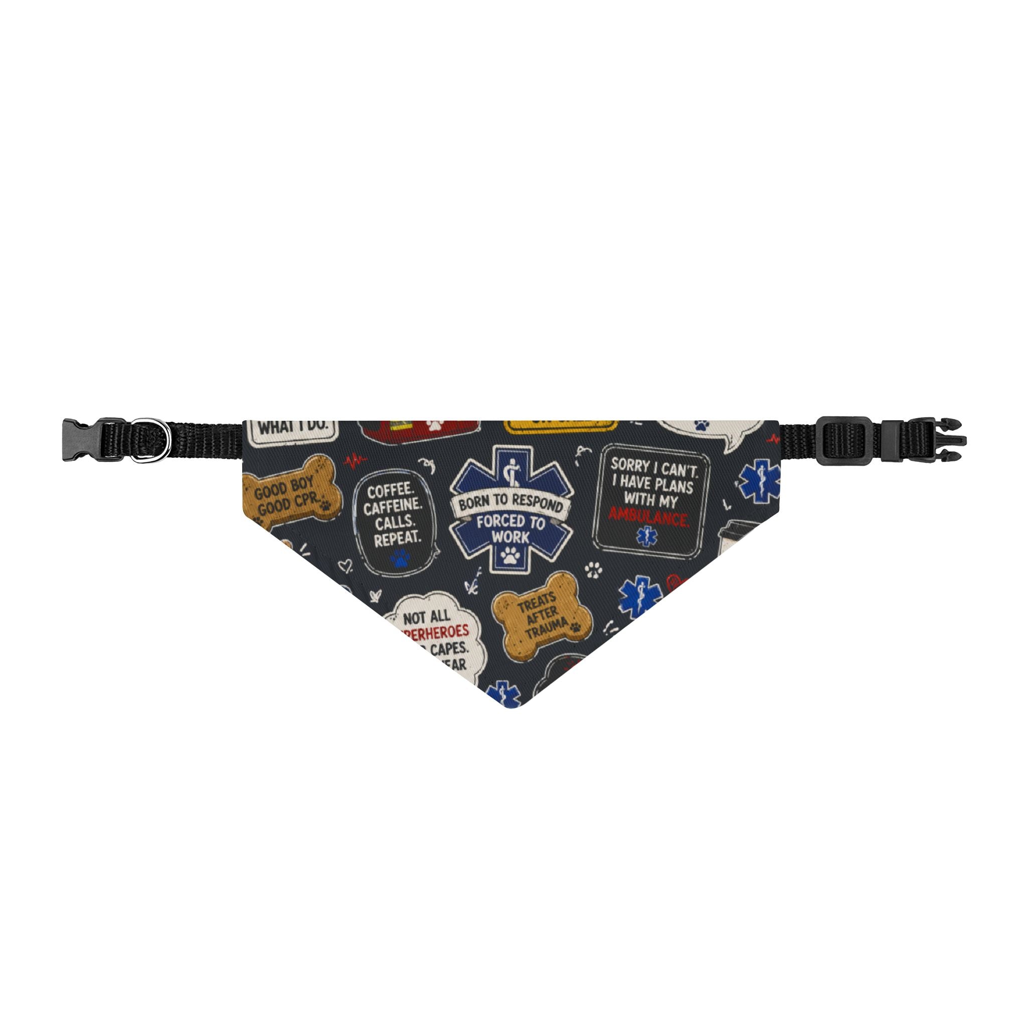 Clip-On Pet Bandana — Funny Badge Pattern Dog Bandana (’Sorry I Can’t I Have Plans With My Dog’, Coffee & Caffeine Jokes)