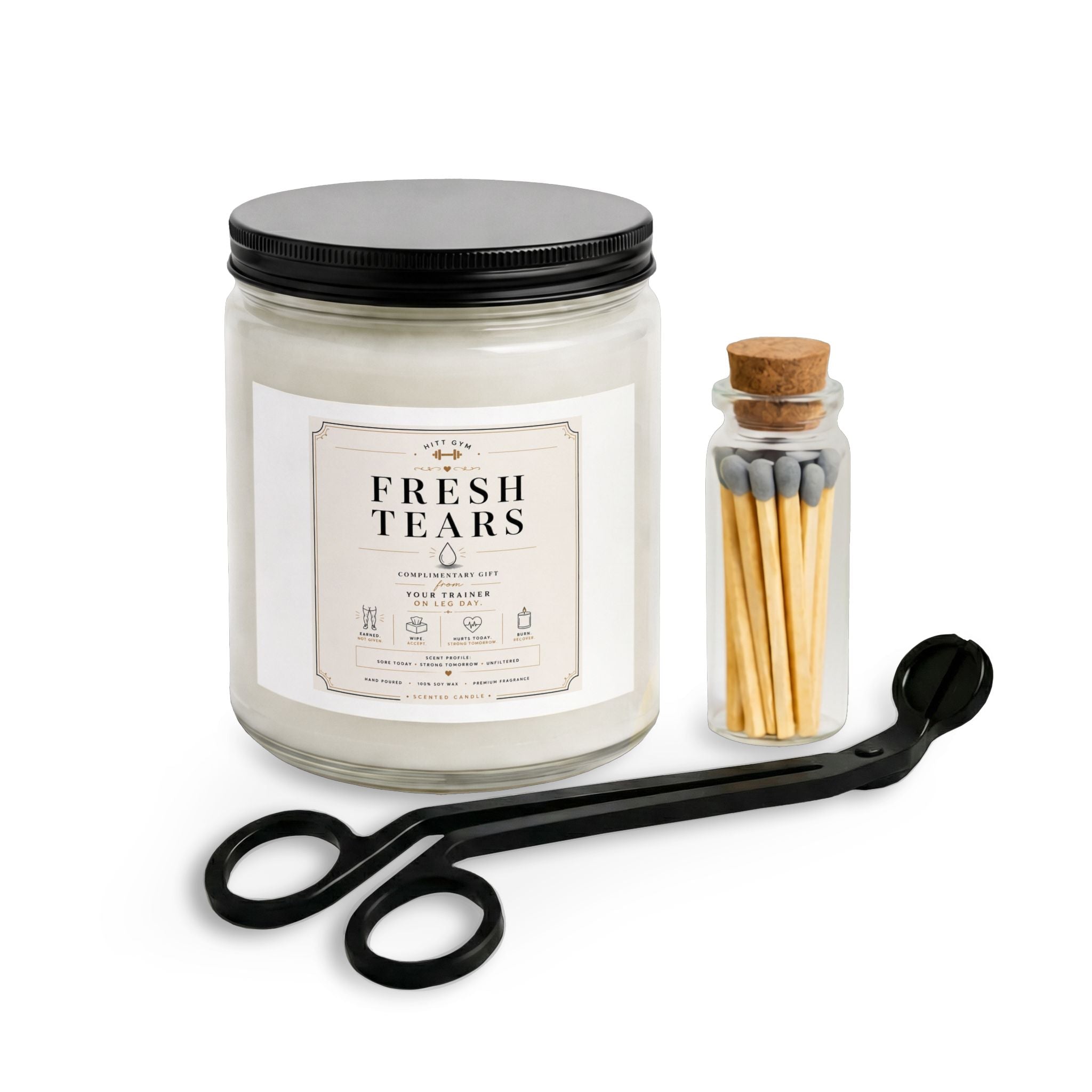 Scented Candle Gift Set — “Fresh Tears” Jar with Matches & Wick Trimmer