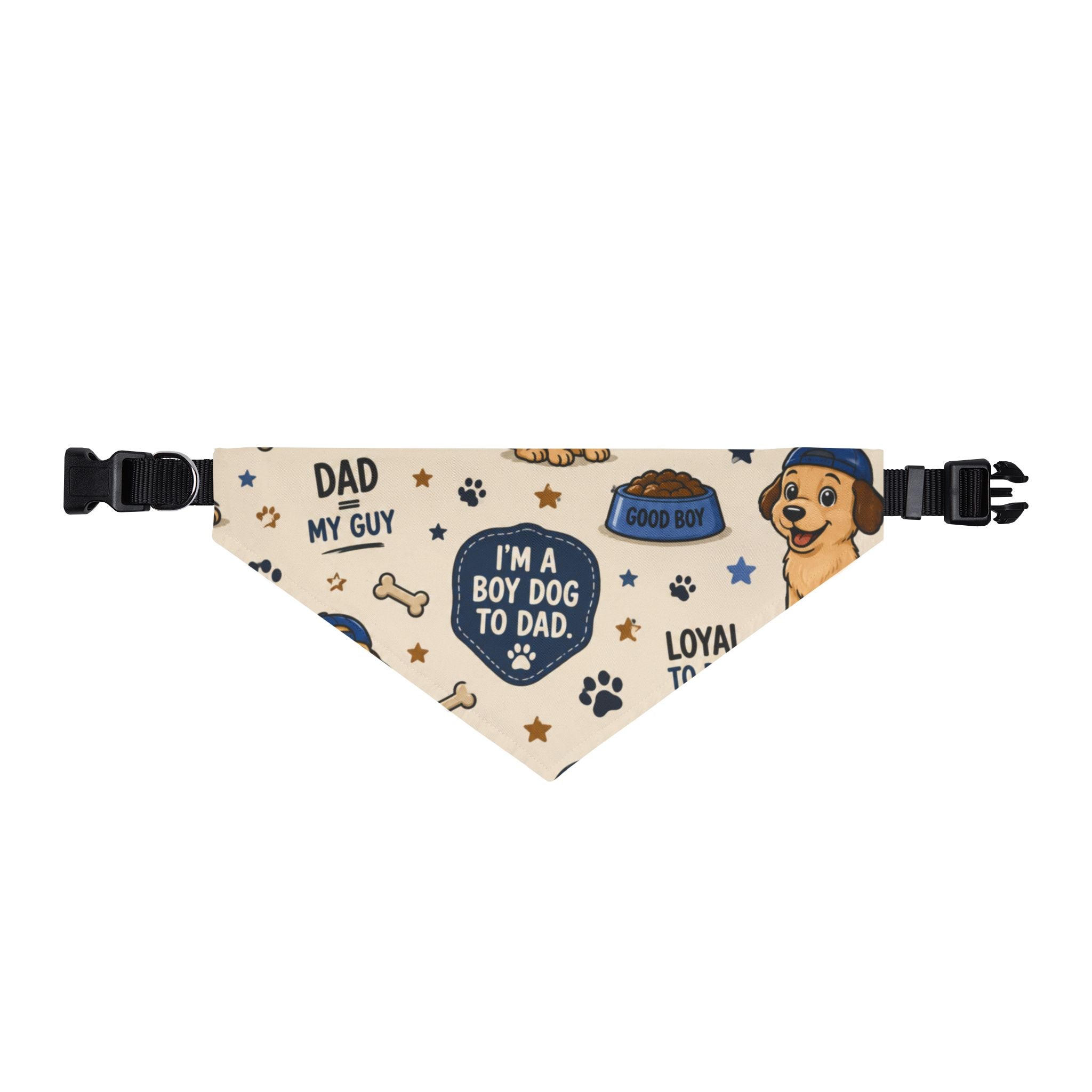 Clip-On Pet Bandana — "I'm a Boy Dog to Dad" Cute Dog Dad Pattern