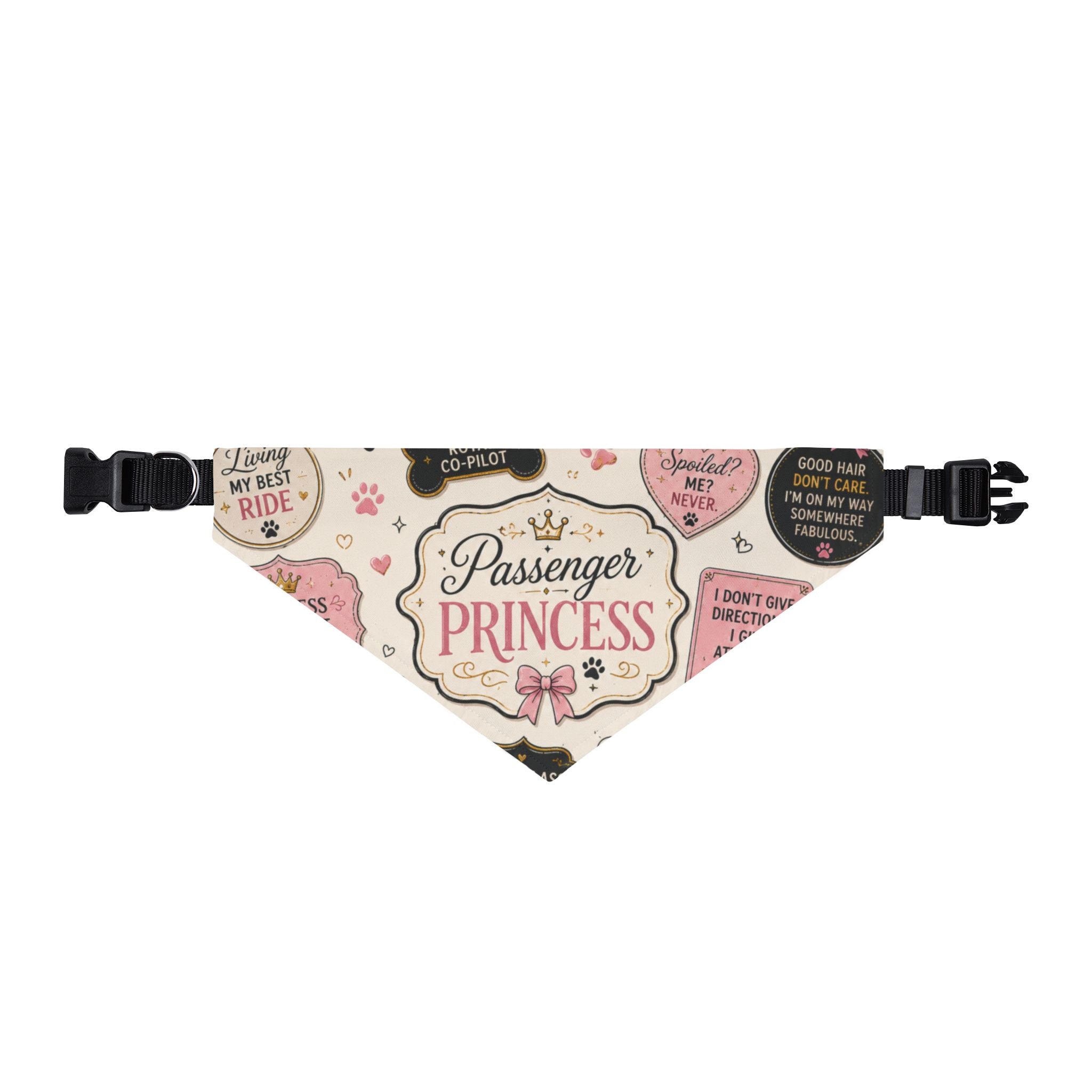Clip-on Pet Bandana — "Passenger Princess" Travel Dog Bandana