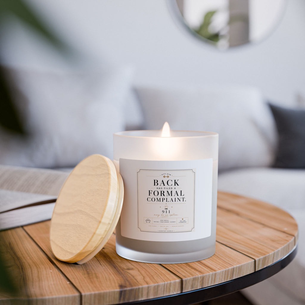 11oz Frosted Glass Candle — 'Back Has Filed A Formal Complaint' Scented Jar