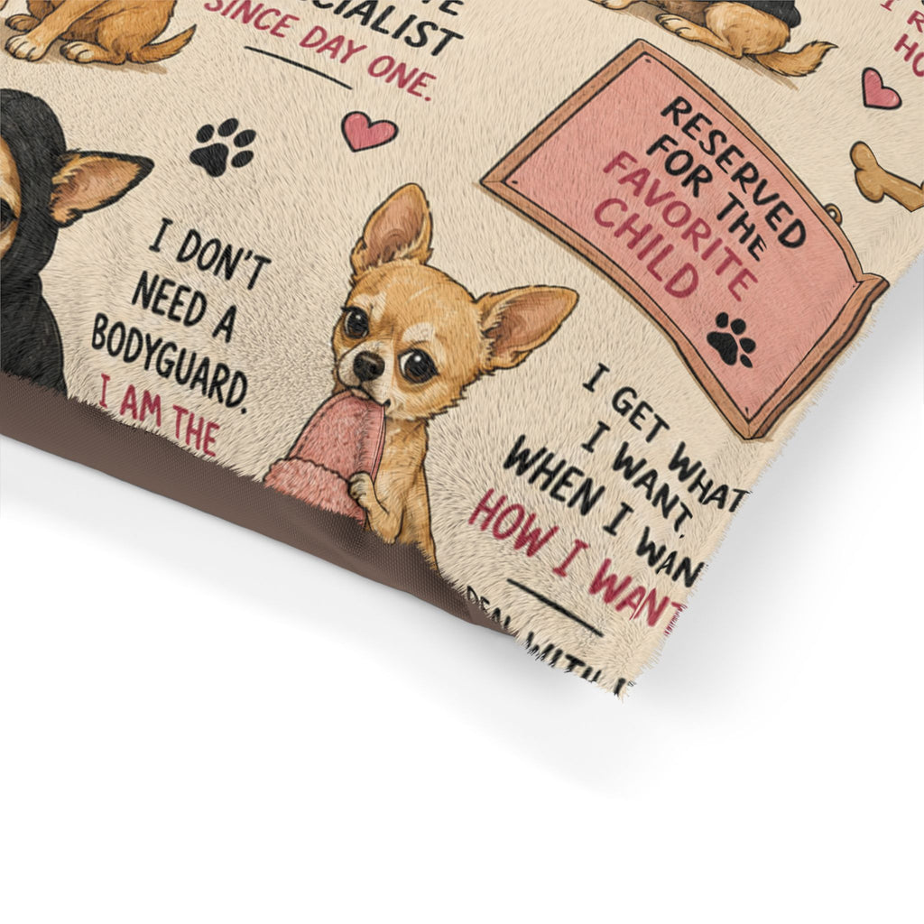 Chihuahua Pattern Pet Bed (girl) — Cute Quotes & Paw Print Cozy Dog Pillow