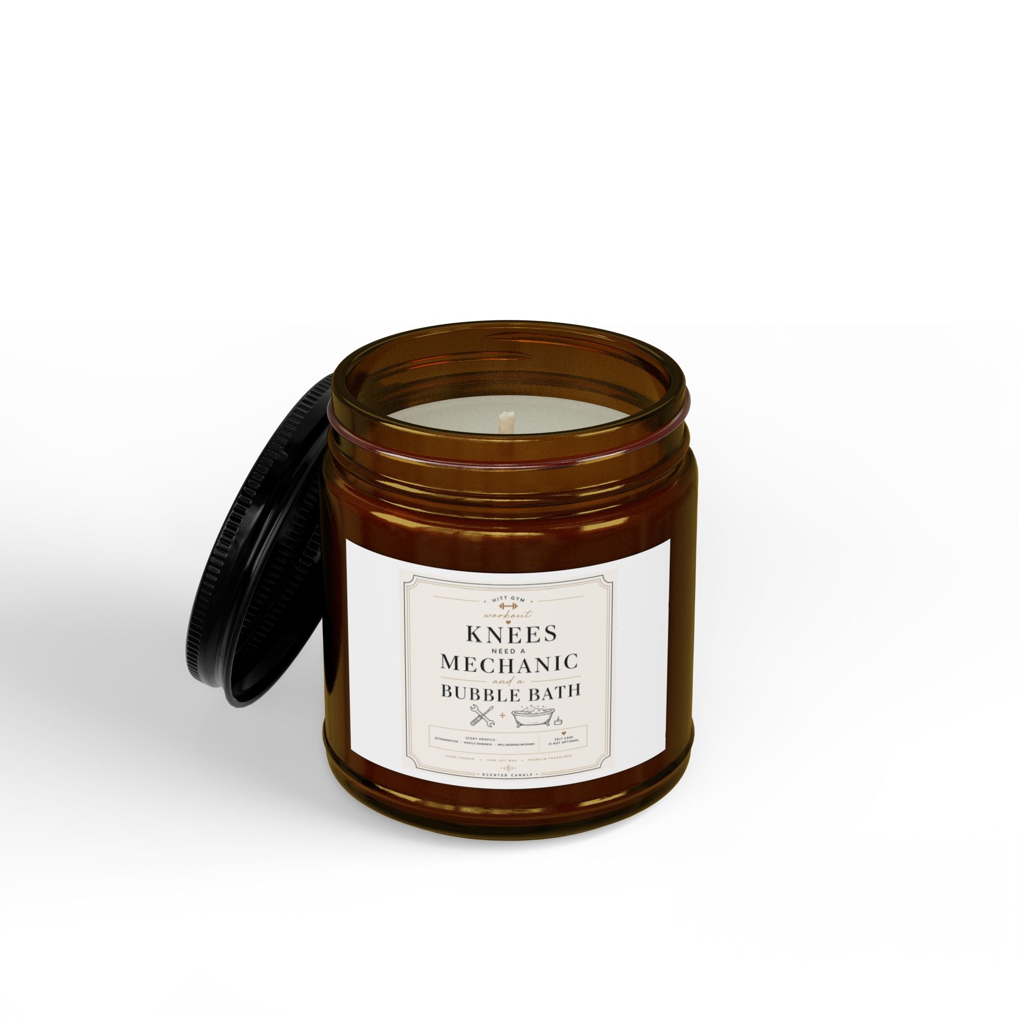 Scented Soy Candle - 'Knees Mechanic Bubble Bath' Amber Jar (4oz & 9oz)