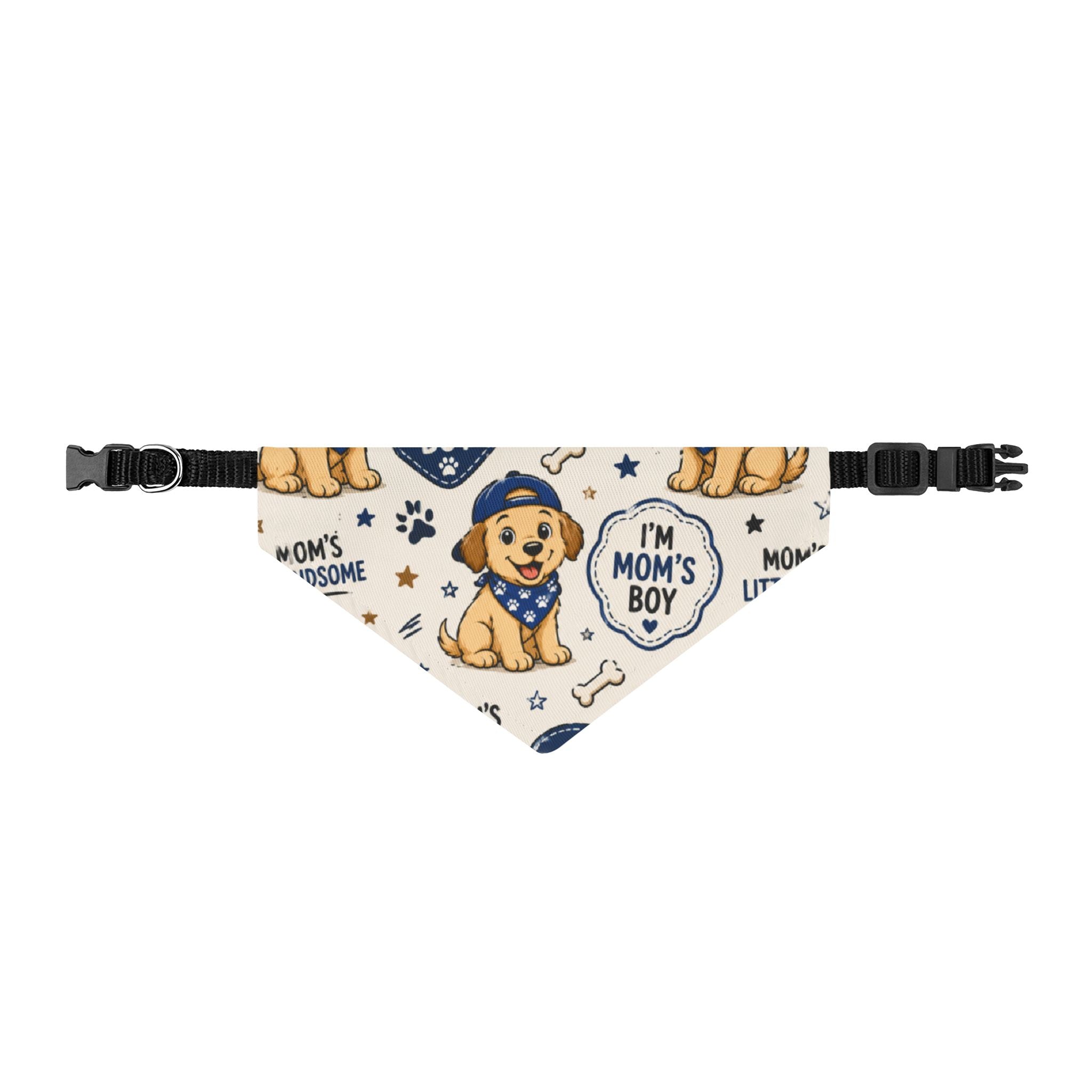 Clip-On Pet Bandana — "I'm Mom's Boy" Puppy Scarf, Cute Dog Bandana Collar Accessory