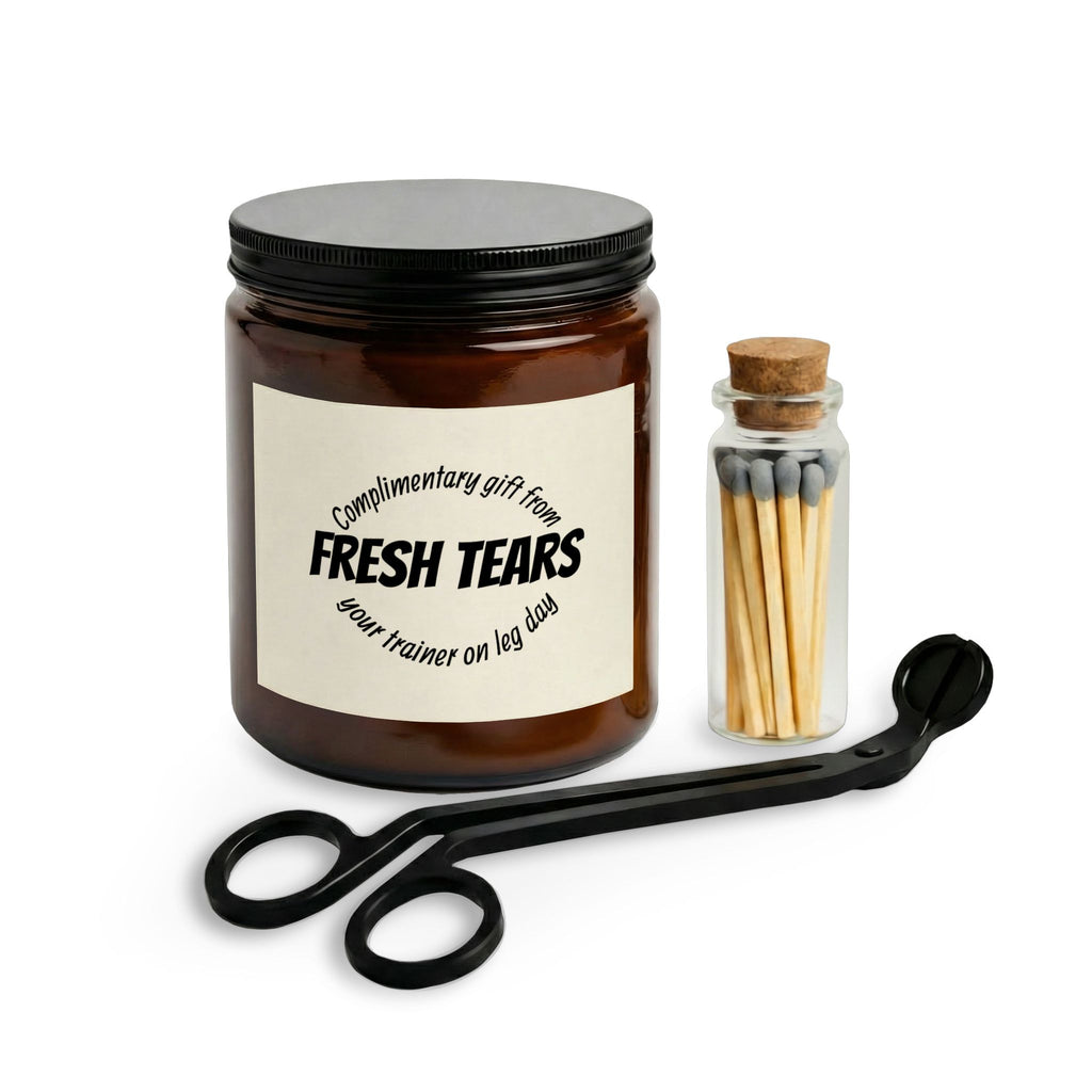 Funny Gym Trainer Candle Set with Matches & Wick Trimmer — Gym Humor, “Pain” Scent