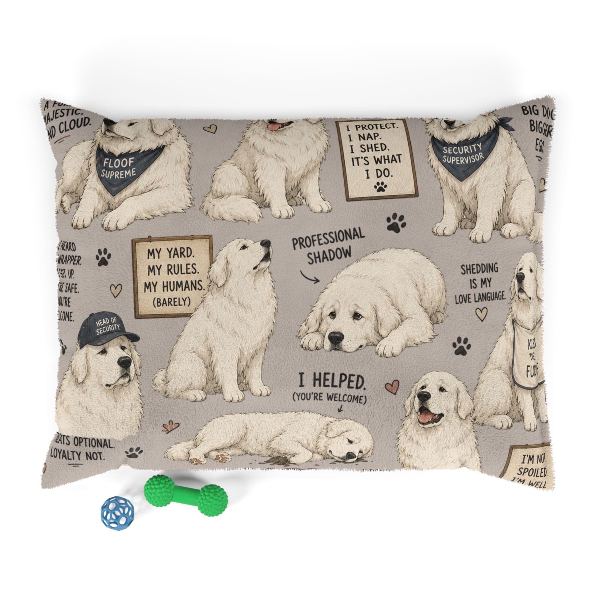 Great Pyrenees Dog Bed — Funny Quotes & Paw Print Plush Pet Bed