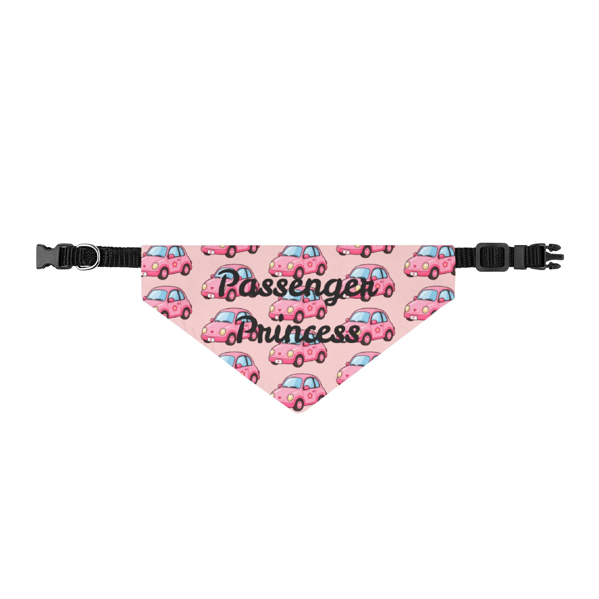 Clip-On Pet Bandana — "Passenger Princess" Pink Car Pattern