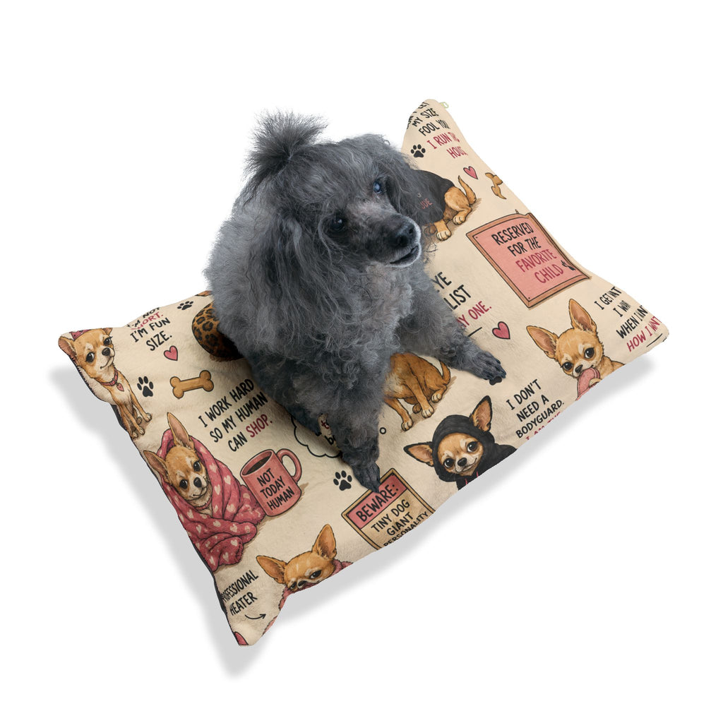 Chihuahua Pattern Pet Bed (girl) — Cute Quotes & Paw Print Cozy Dog Pillow