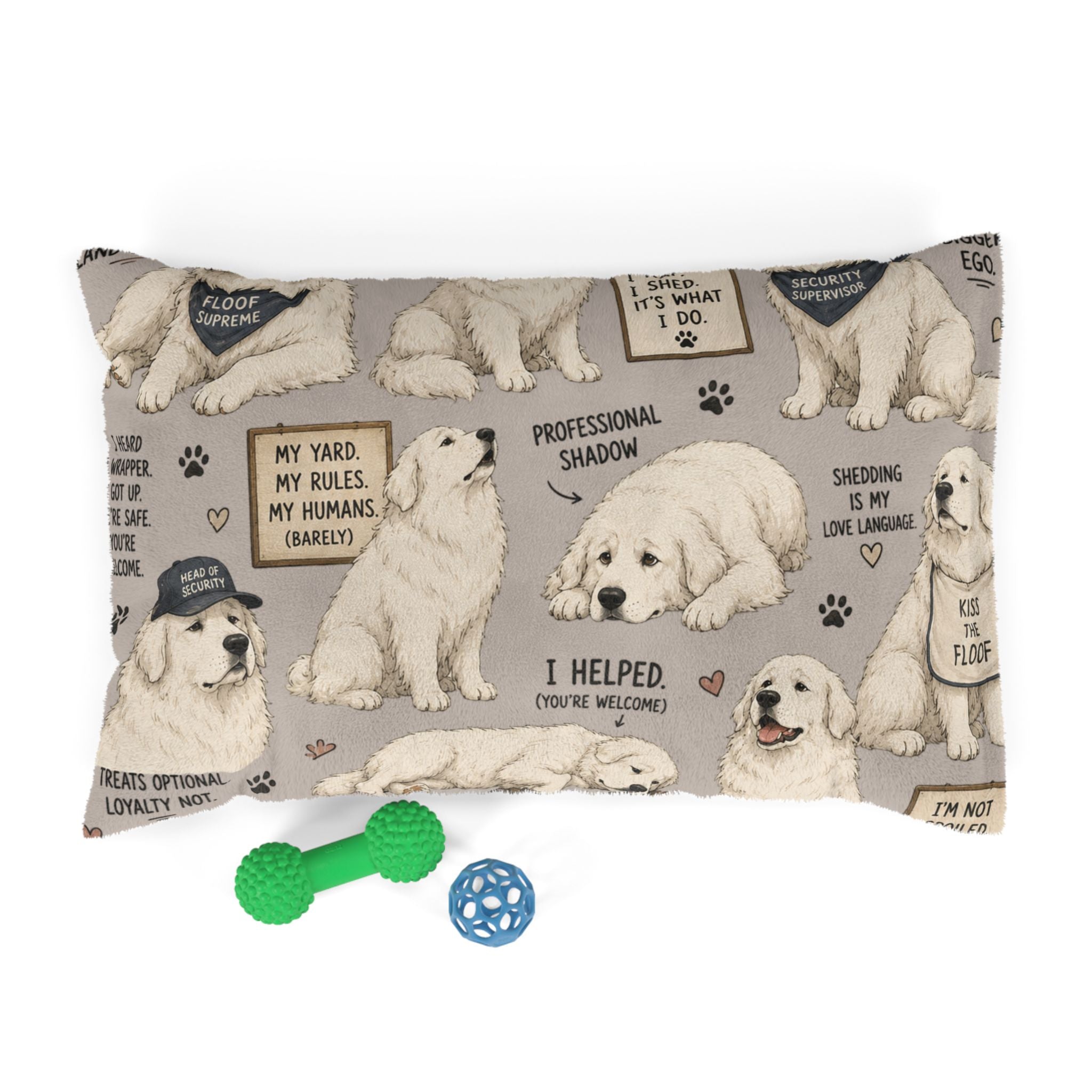 Great Pyrenees Dog Bed — Funny Quotes & Paw Print Plush Pet Bed