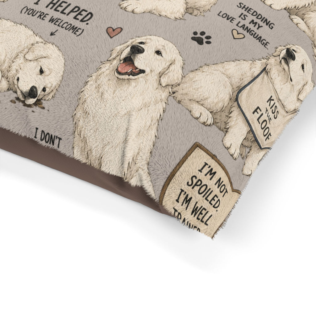 Great Pyrenees Dog Bed — Funny Quotes & Paw Print Plush Pet Bed