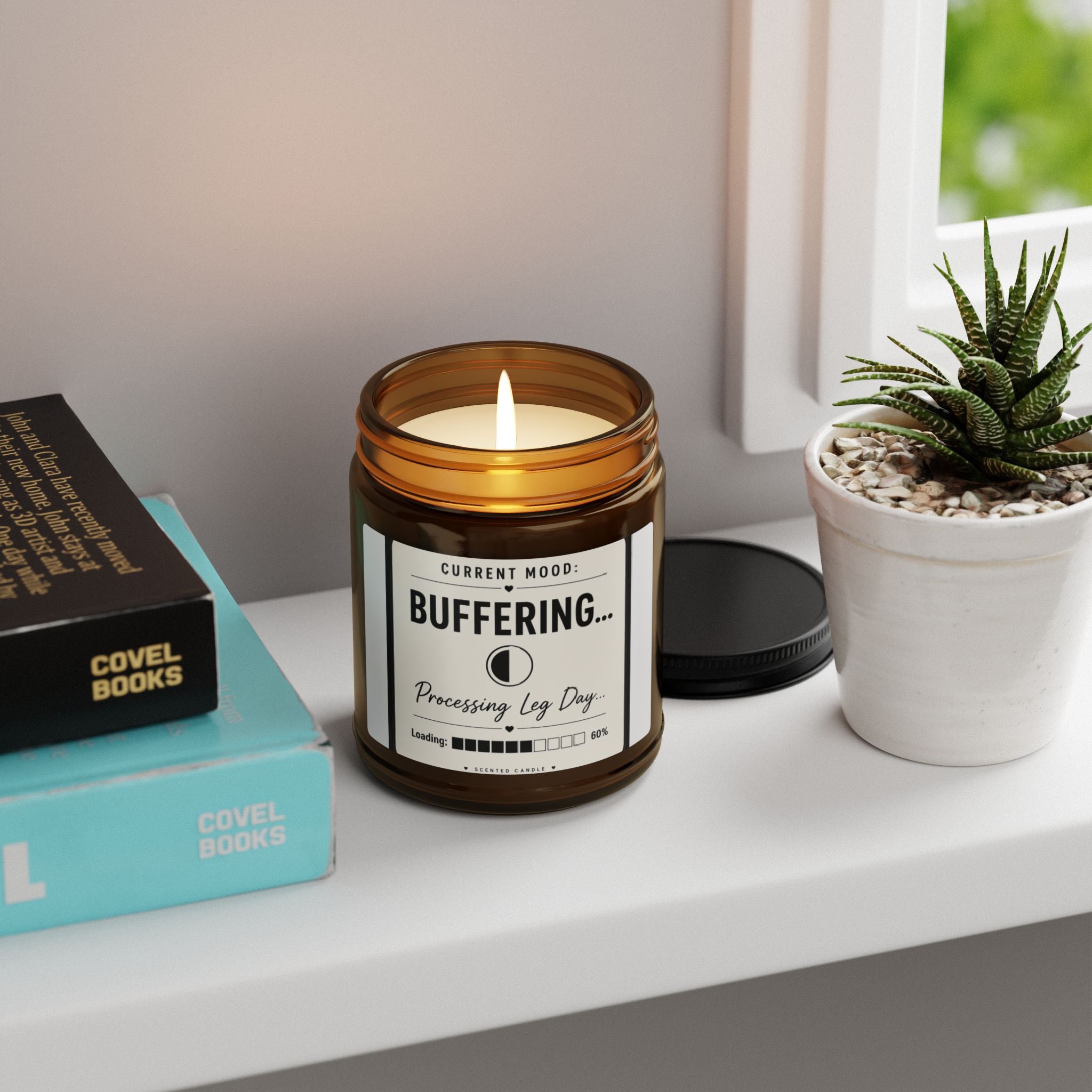 Buffering... Soy Candle — Amber Jar Aromatherapy Candle (Stress Relief, 'Processing Lag Day' Label)