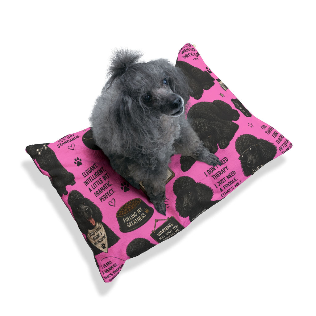 Pink Poodle Pet Bed — Funny Poodle Quotes Pattern