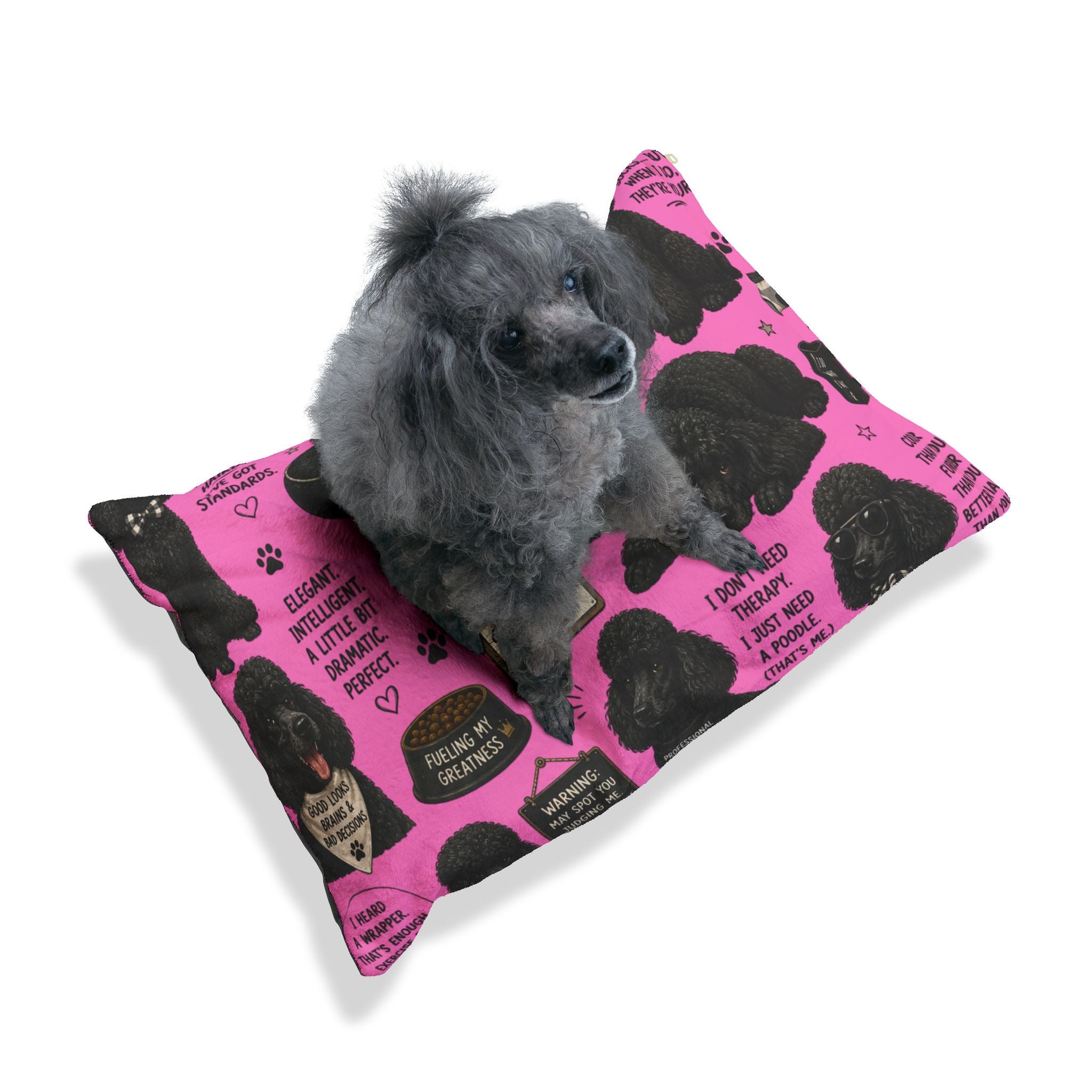Pink Poodle Pet Bed — Funny Poodle Quotes Pattern