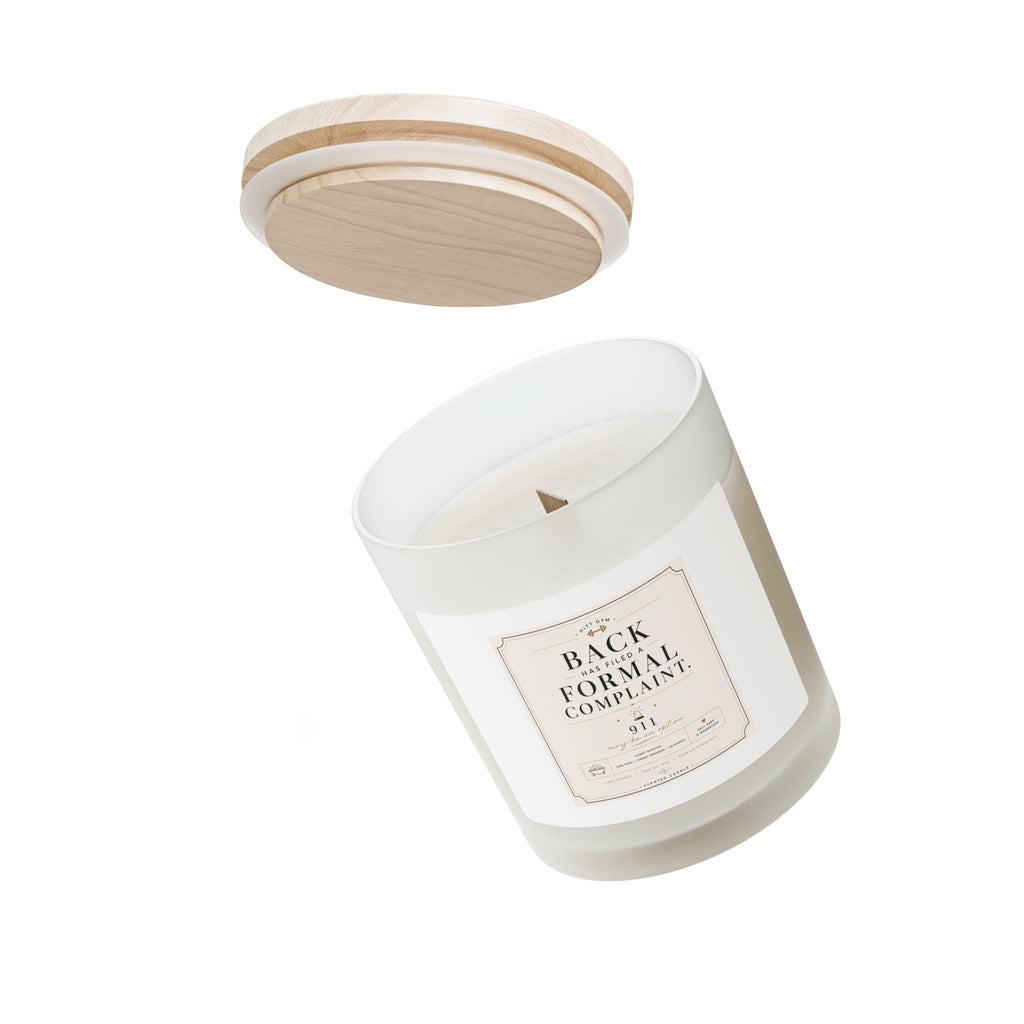 11oz Frosted Glass Candle — 'Back Has Filed A Formal Complaint' Scented Jar