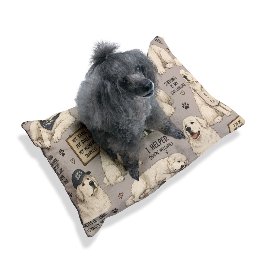Great Pyrenees Dog Bed — Funny Quotes & Paw Print Plush Pet Bed