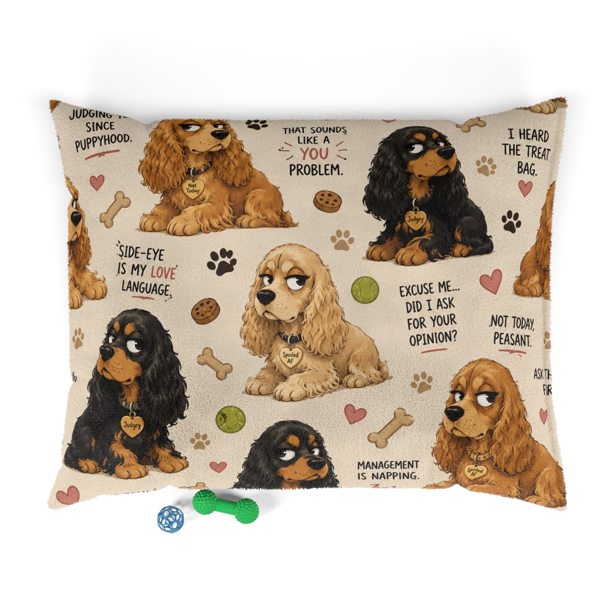 Cocker Spaniel Pattern Pet Bed – Cute Dog Illustrations & Sayings