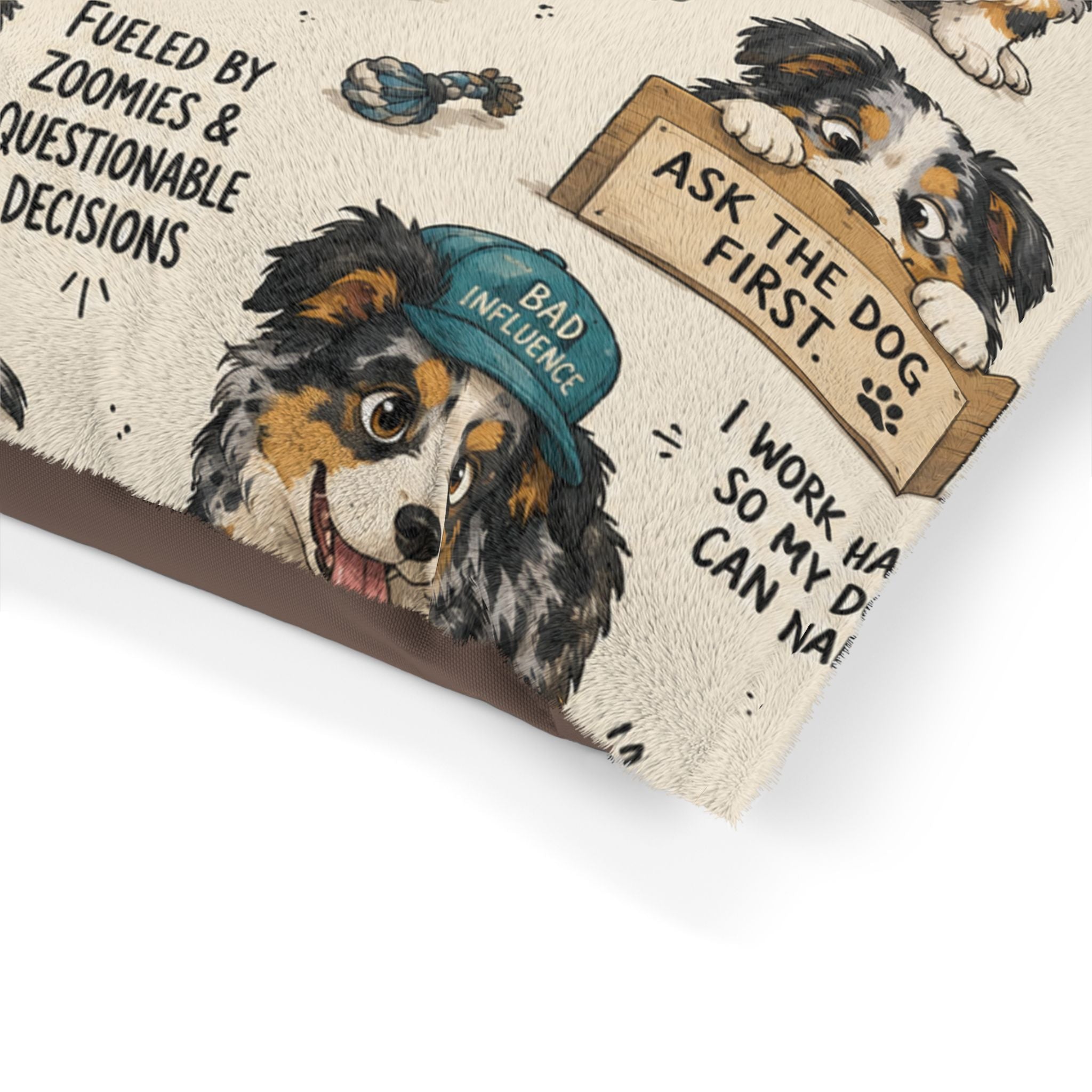 Australian Shepherd Pet Bed — Cute Cartoon Dogs with Sayings
