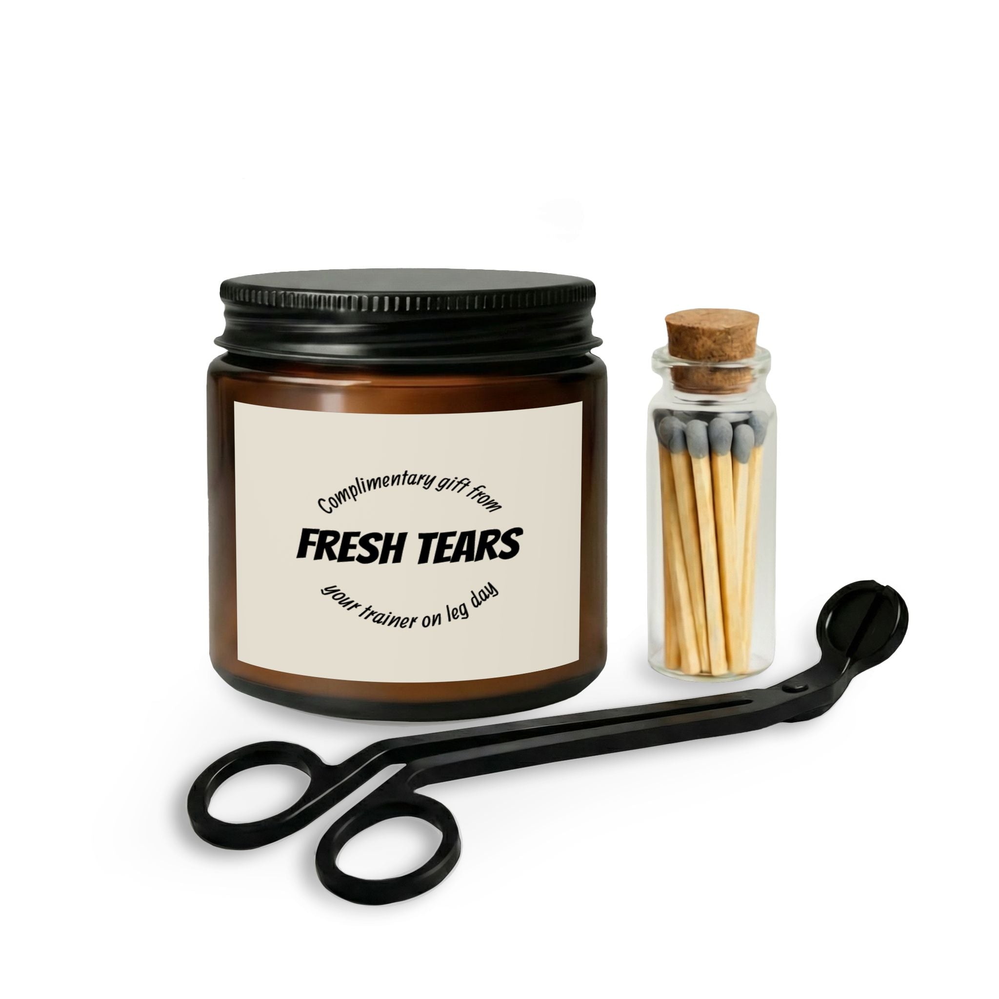 Funny Gym Trainer Candle Set with Matches & Wick Trimmer — Gym Humor, “Pain” Scent