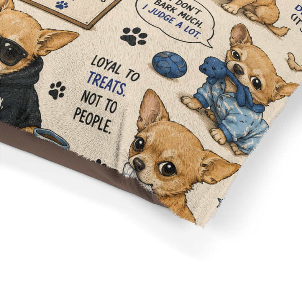 Chihuahua Quote Pet Bed — Plush Dog Bed with Cute Chihuahua Cartoon Design