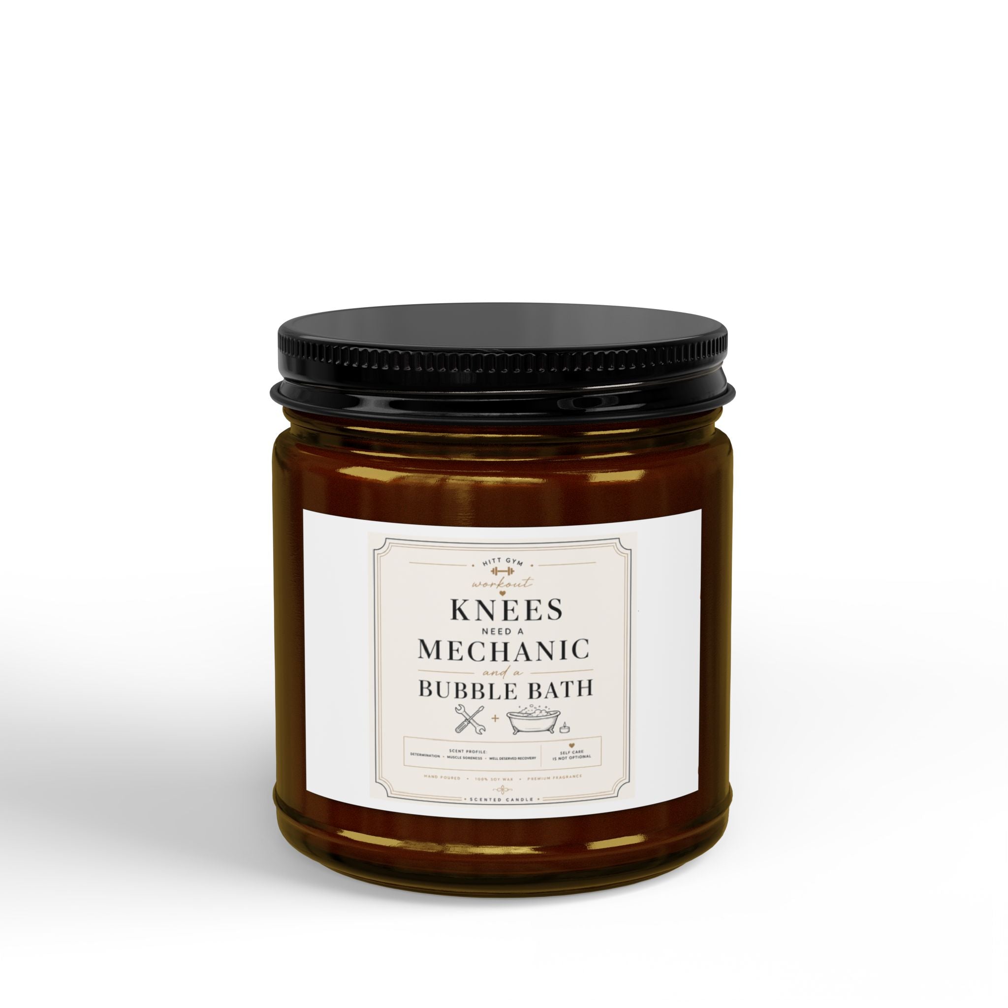 Scented Soy Candle - 'Knees Mechanic Bubble Bath' Amber Jar (4oz & 9oz)