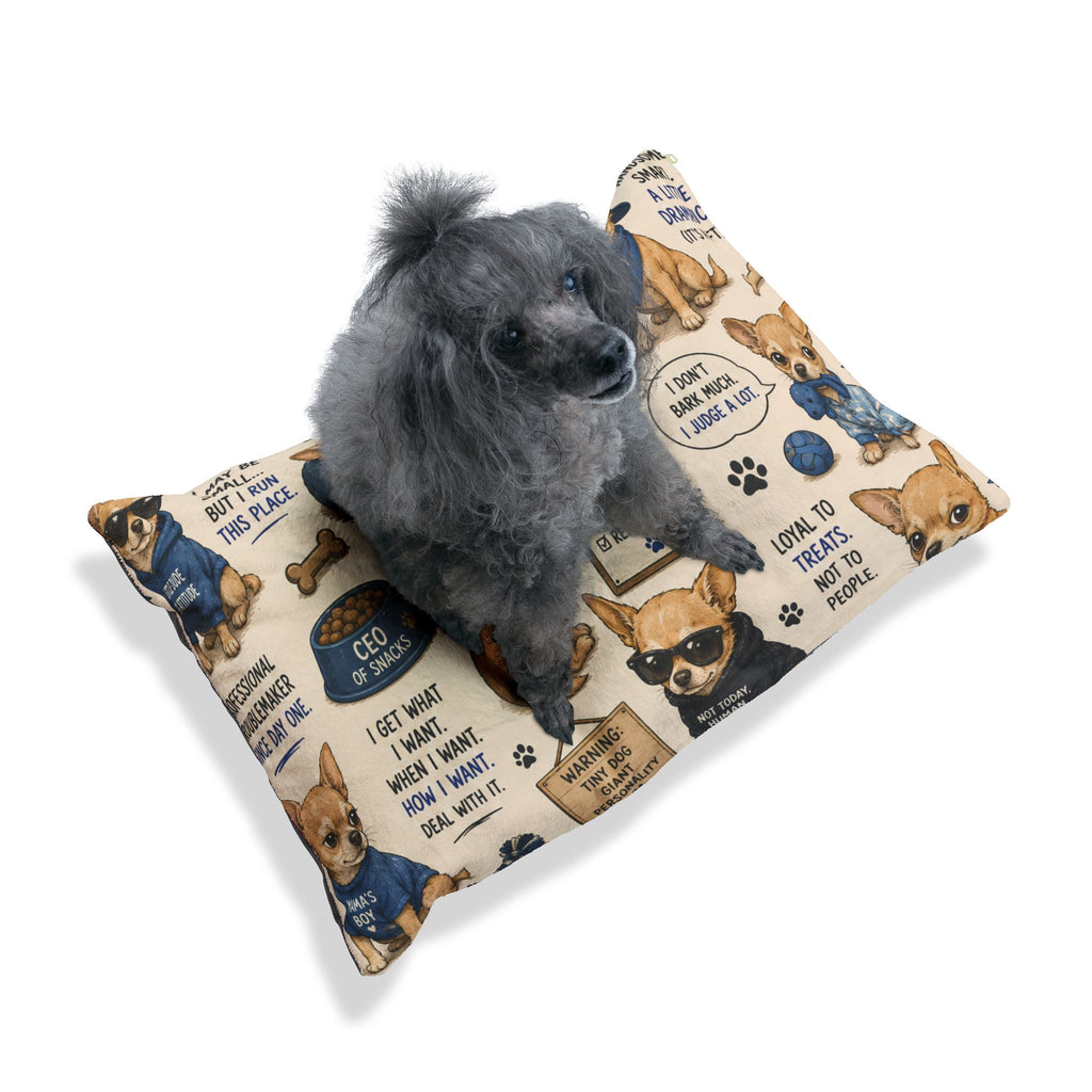Chihuahua Quote Pet Bed — Plush Dog Bed with Cute Chihuahua Cartoon Design