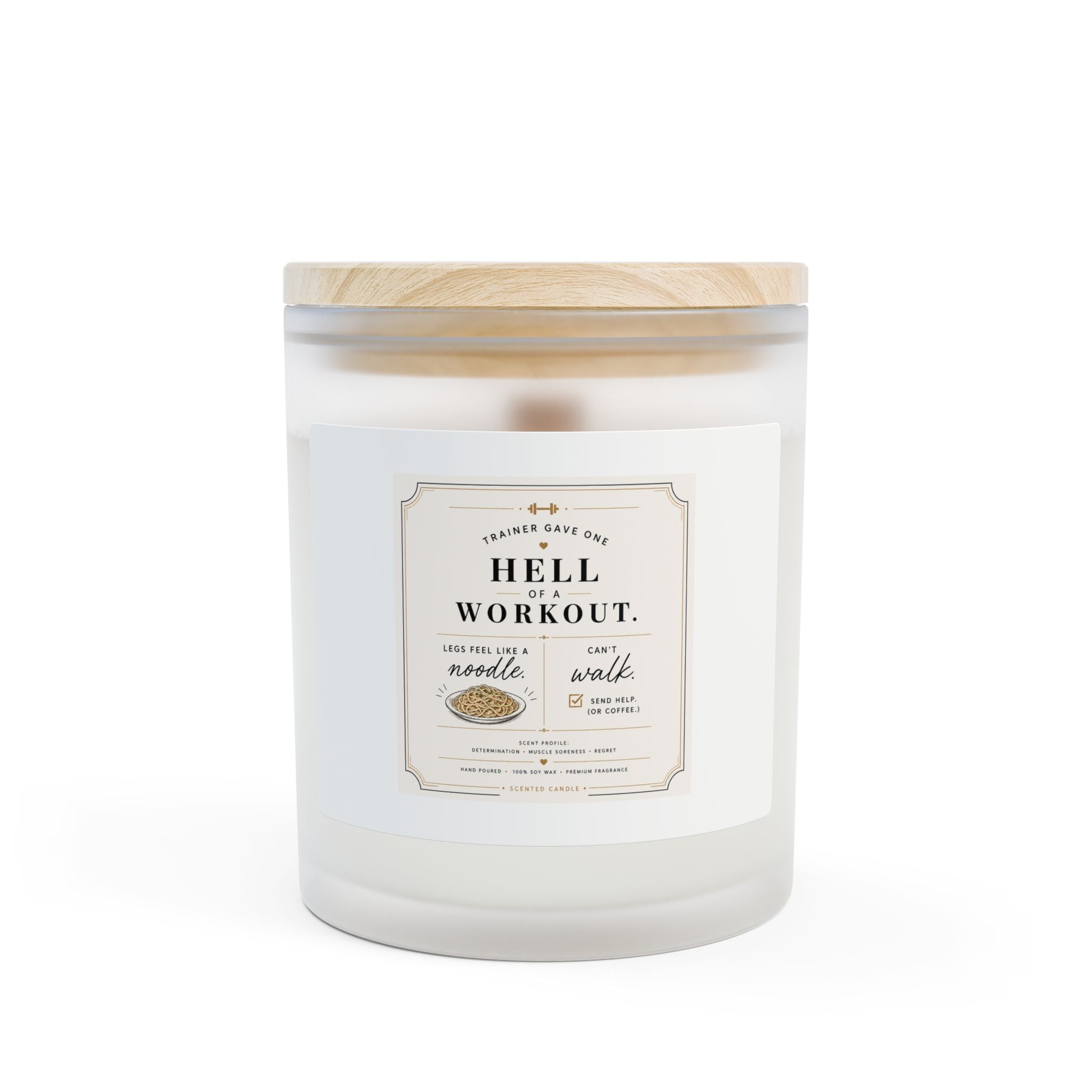 Frosted Glass Candle — 'Hell Workout' Scented Candle, 11oz Aromatherapy Jar with Wooden Lid