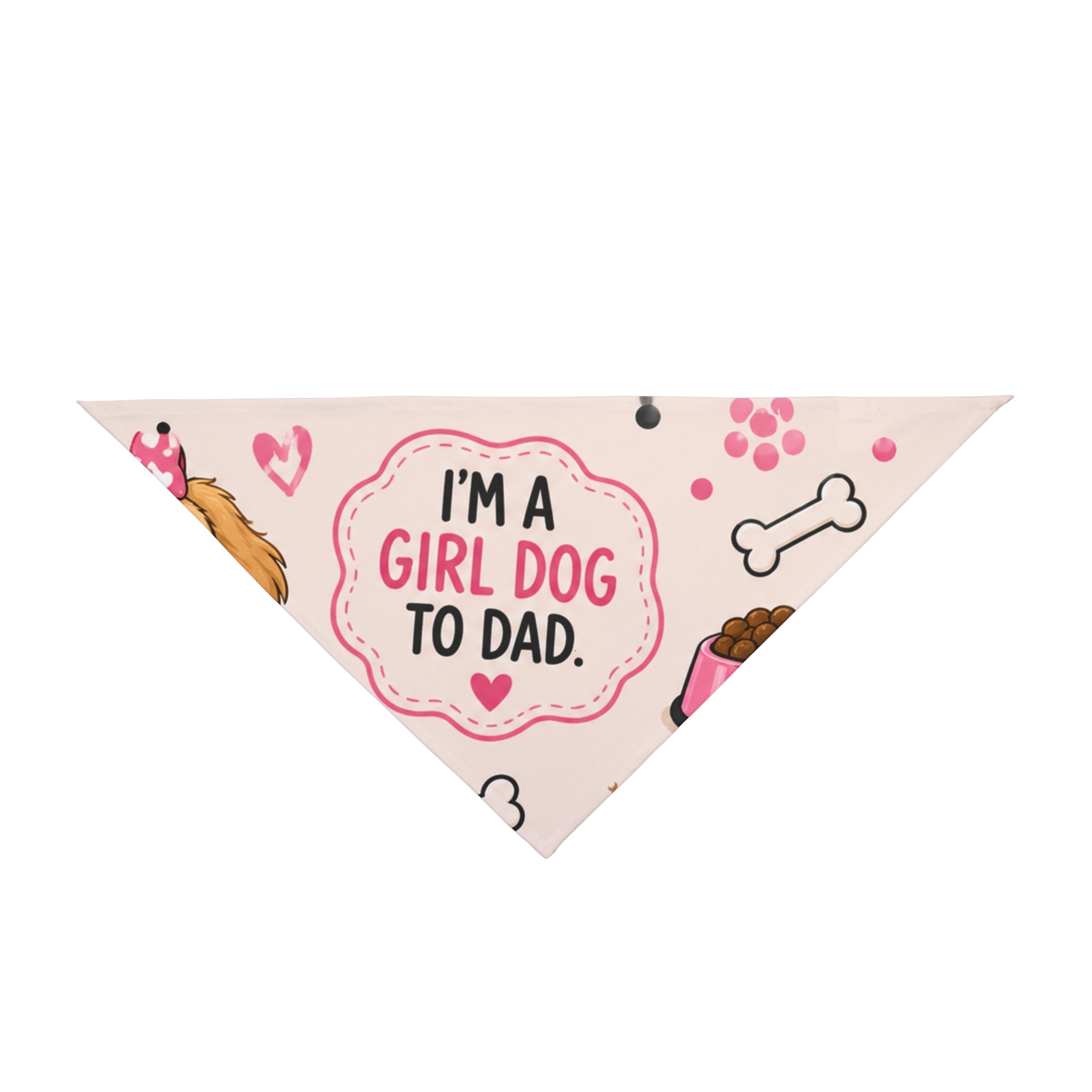 I'm a Girl Dog to Dad Pet Bandana — Pink Cute Paw Print Dog Scarf for Dads, Father’s Day Gift