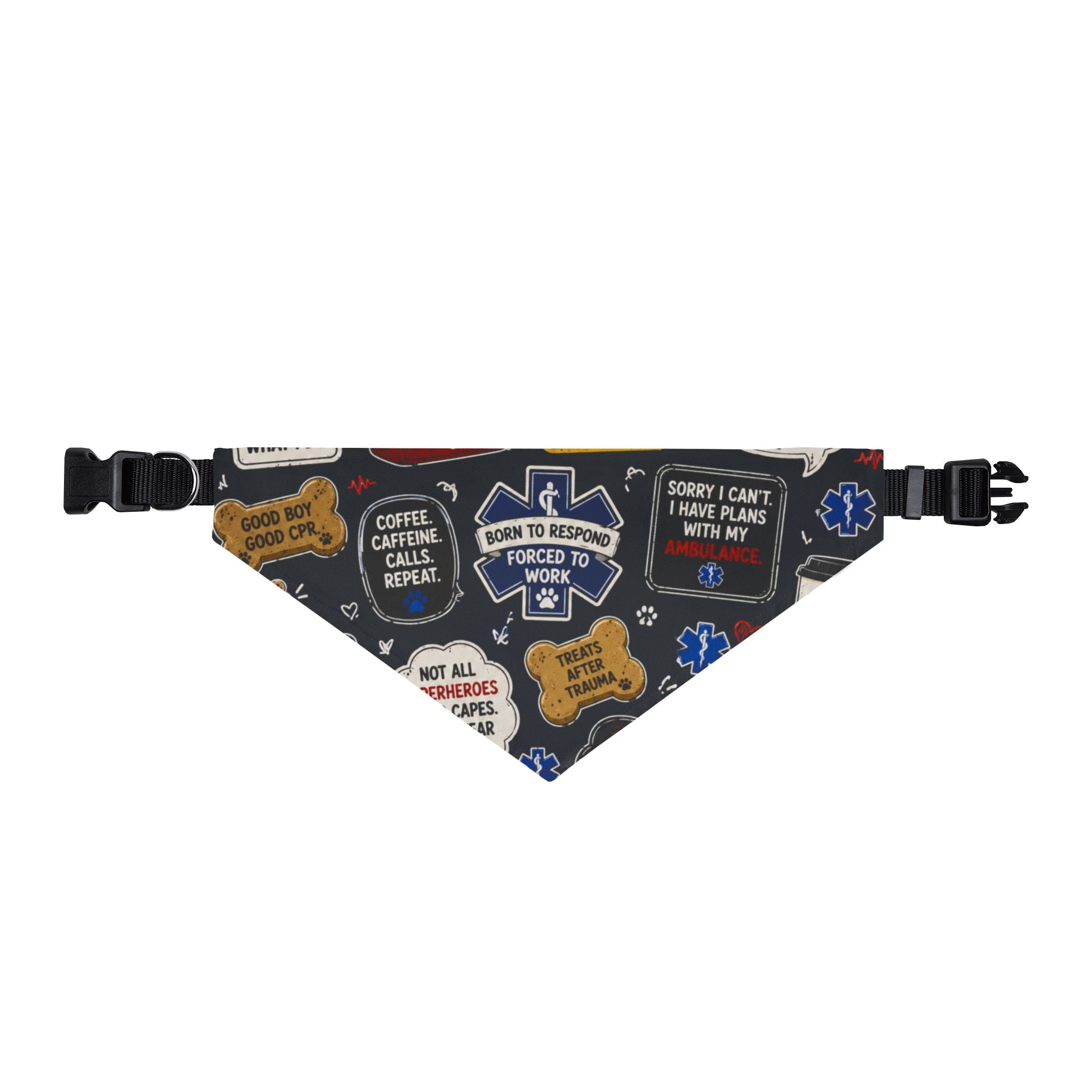 Clip-On Pet Bandana — Funny Badge Pattern Dog Bandana (’Sorry I Can’t I Have Plans With My Dog’, Coffee & Caffeine Jokes)