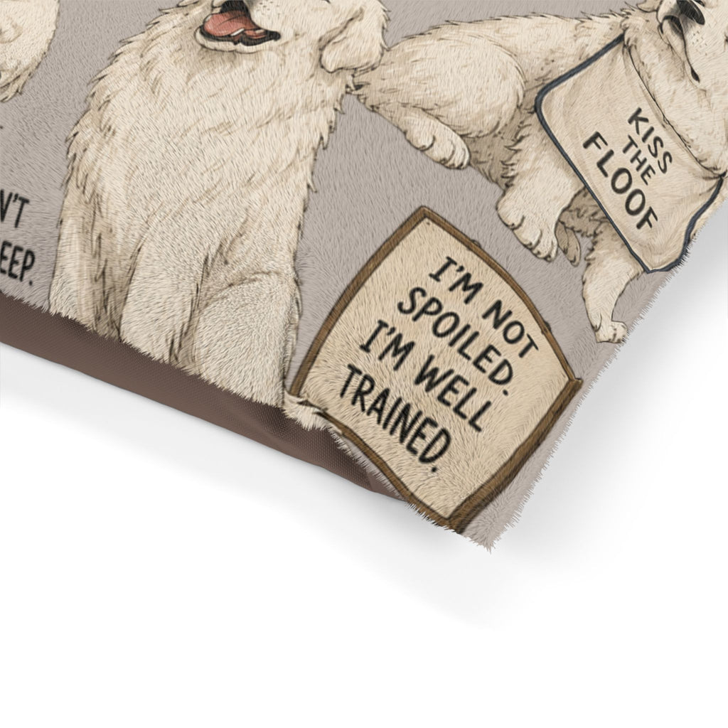 Great Pyrenees Dog Bed — Funny Quotes & Paw Print Plush Pet Bed