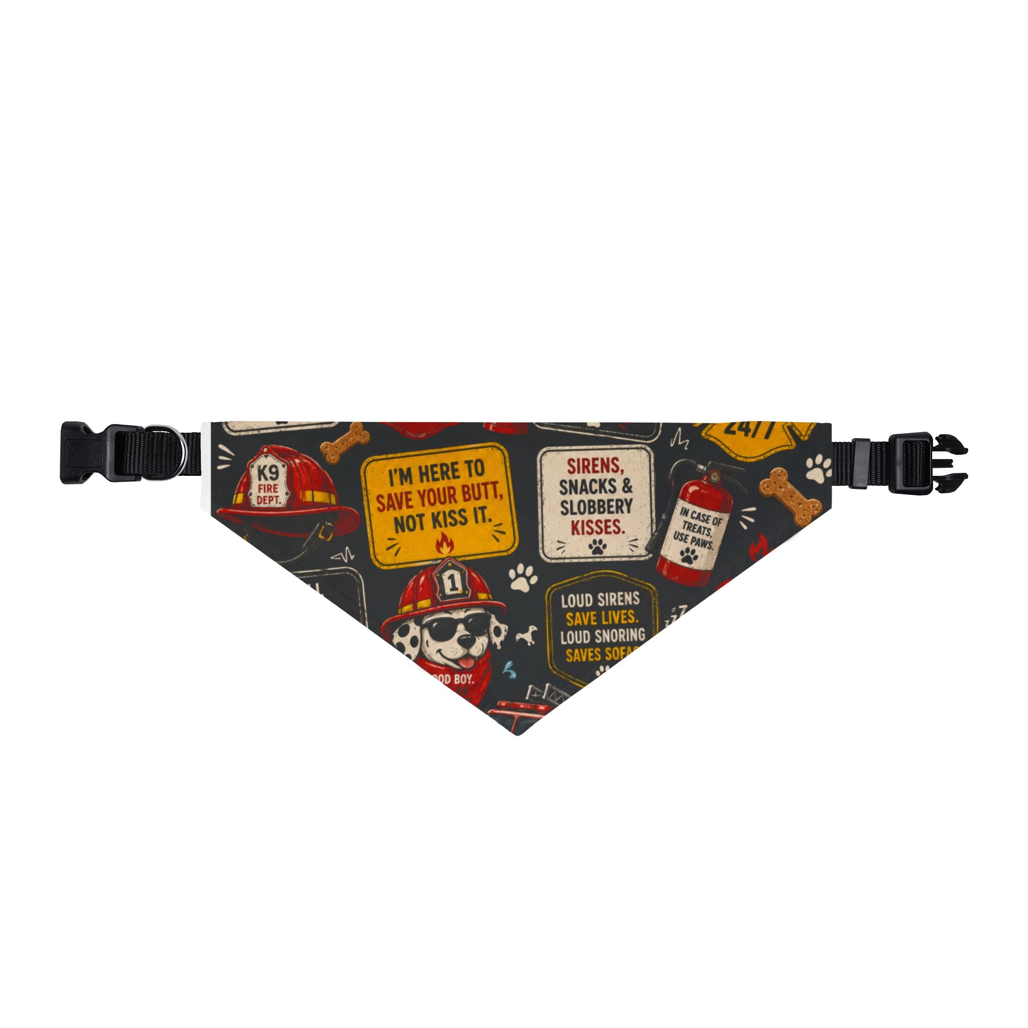 Firefighter Dog Bandana — "I’m Here to Save Your Butt, Not Kiss It" Clip-On Pet Accessory