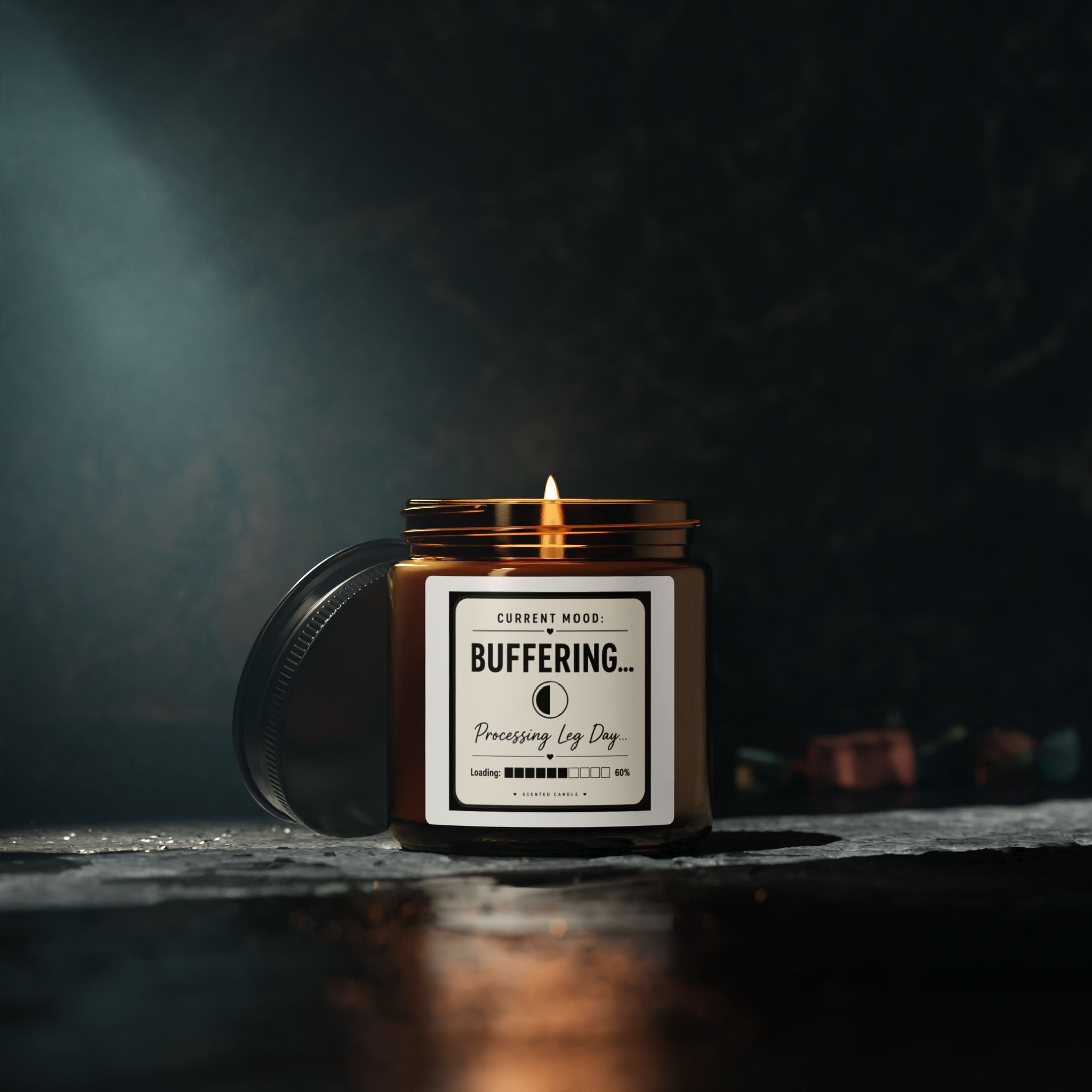 Buffering... Soy Candle — Amber Jar Aromatherapy Candle (Stress Relief, 'Processing Lag Day' Label)