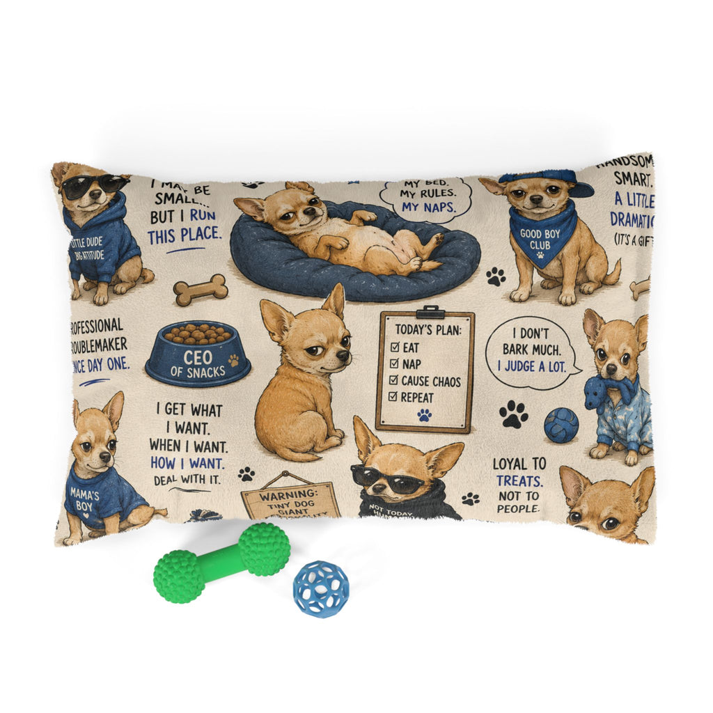 Chihuahua Quote Pet Bed — Plush Dog Bed with Cute Chihuahua Cartoon Design