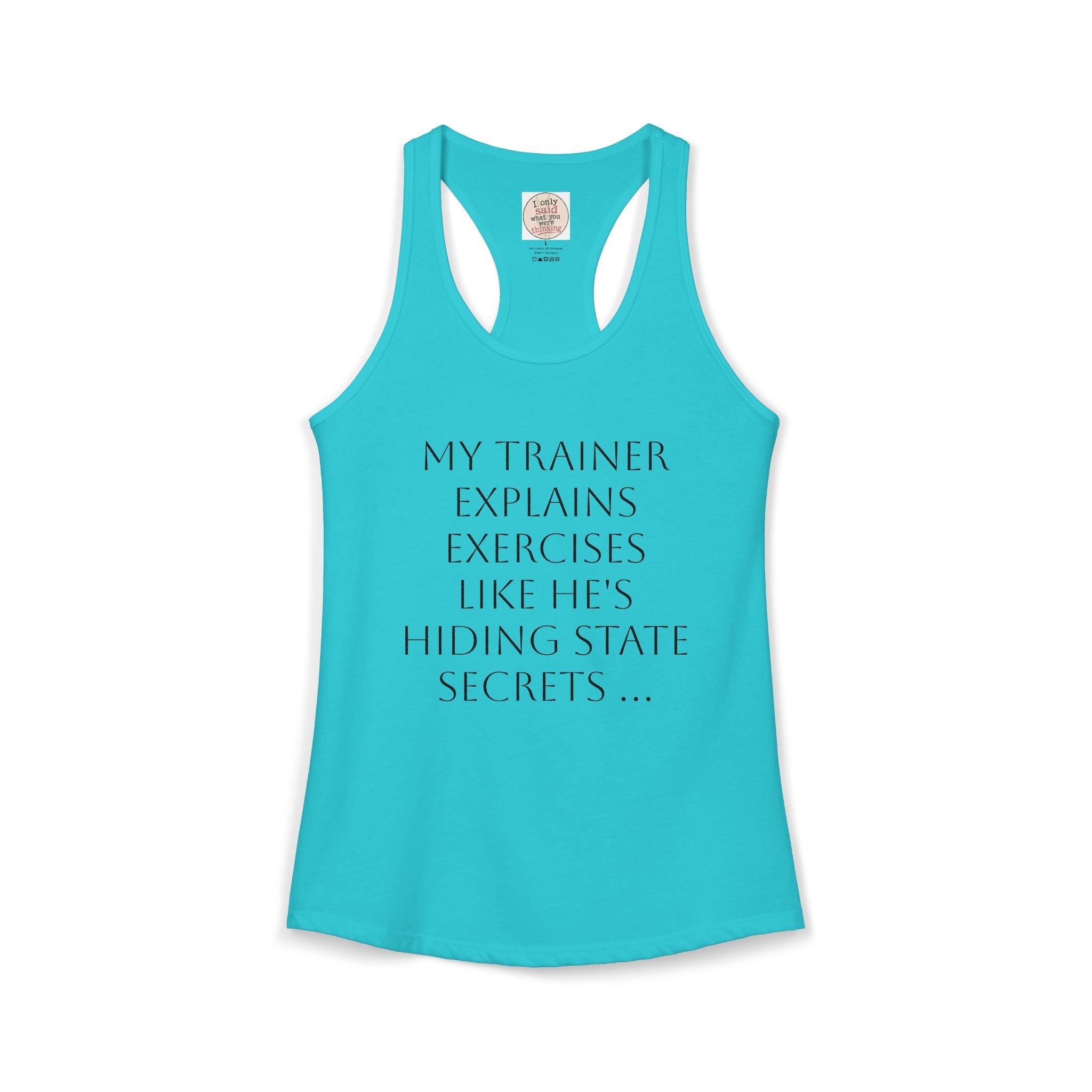 Women's quirky gym tank - male trainer