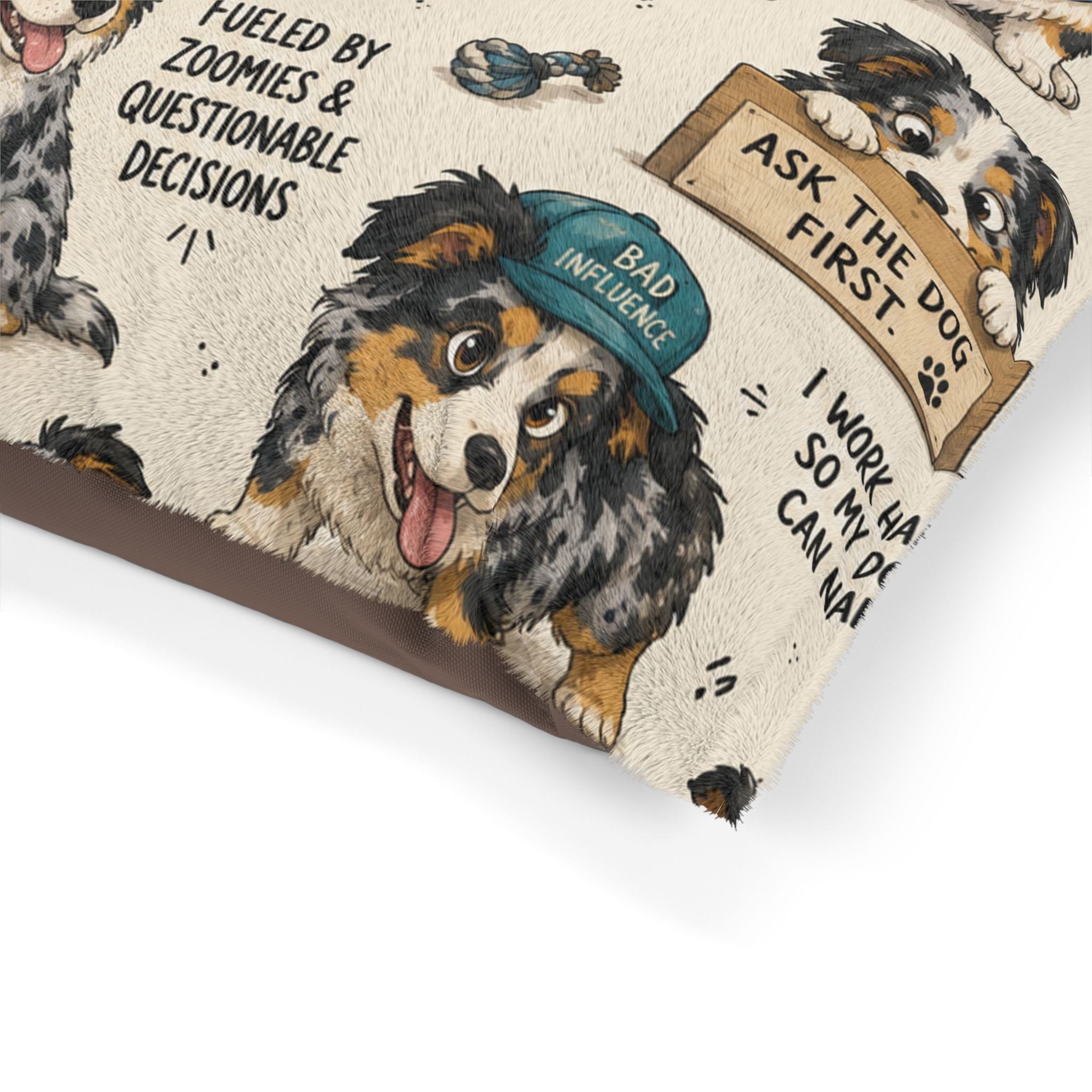 Australian Shepherd Pet Bed — Cute Cartoon Dogs with Sayings