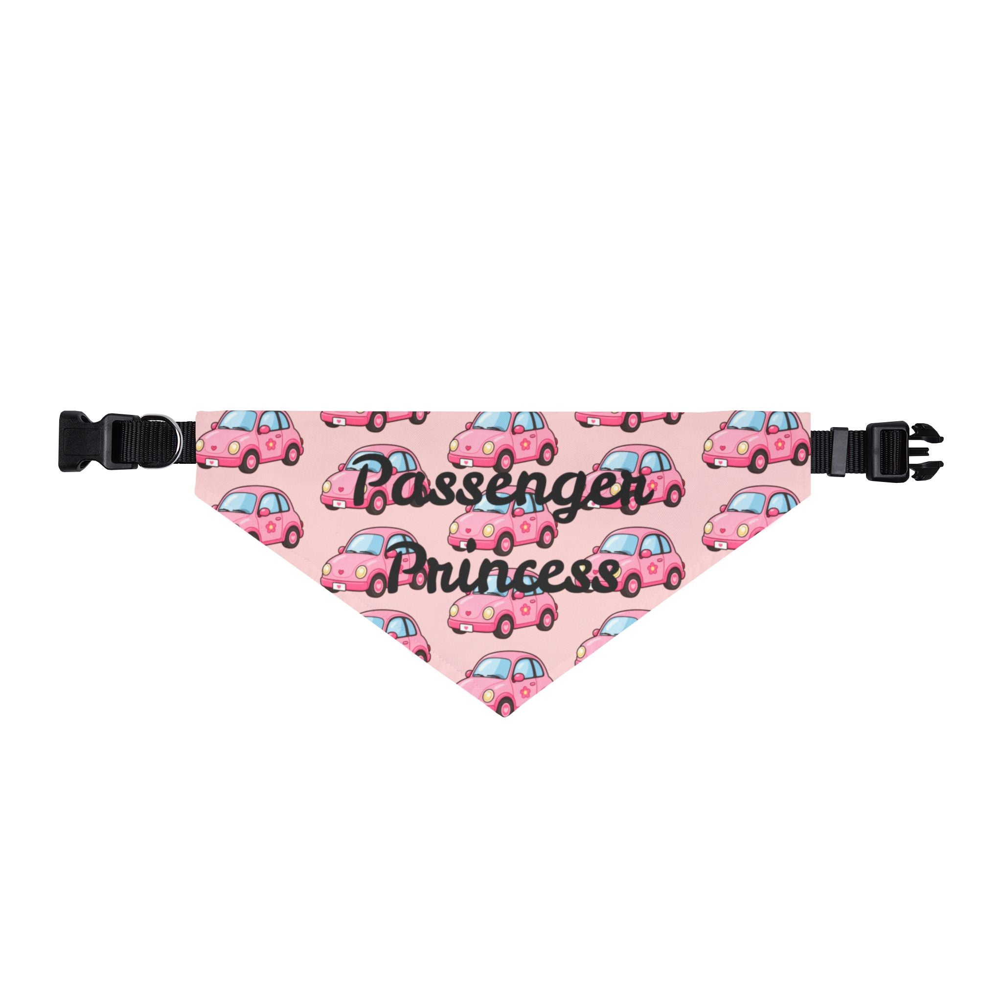 Clip-On Pet Bandana — "Passenger Princess" Pink Car Pattern