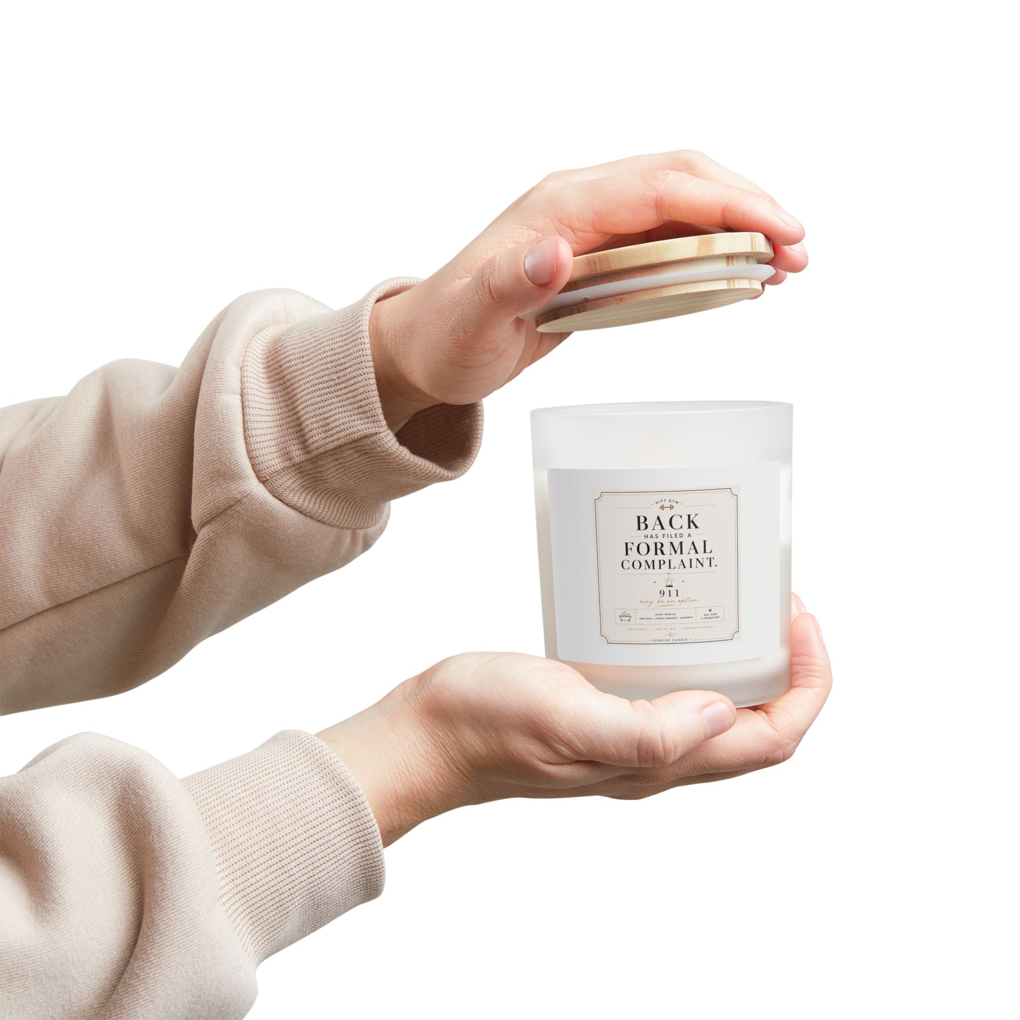 11oz Frosted Glass Candle — 'Back Has Filed A Formal Complaint' Scented Jar